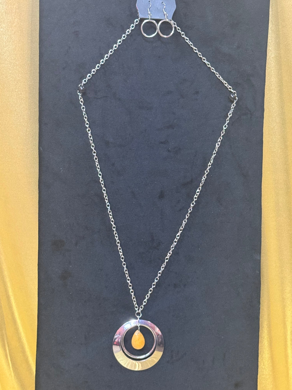 Paparazzi "Inner Tranquility" Yellow Teardrop Stone & Silver Hoop Long Pendant Necklace Set