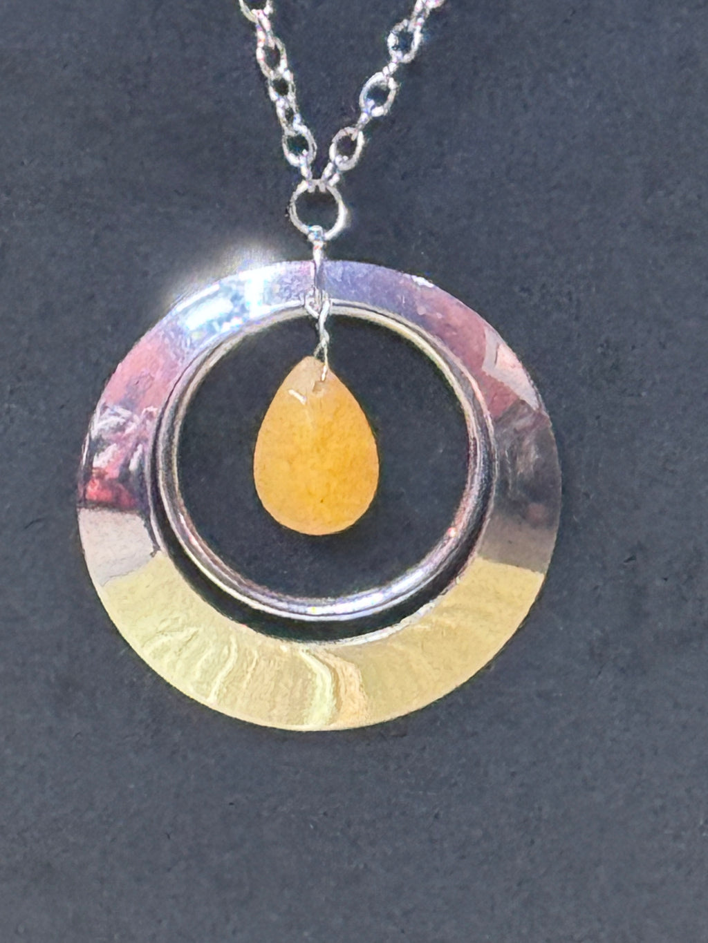 Paparazzi "Inner Tranquility" Yellow Teardrop Stone & Silver Hoop Long Pendant Necklace Set