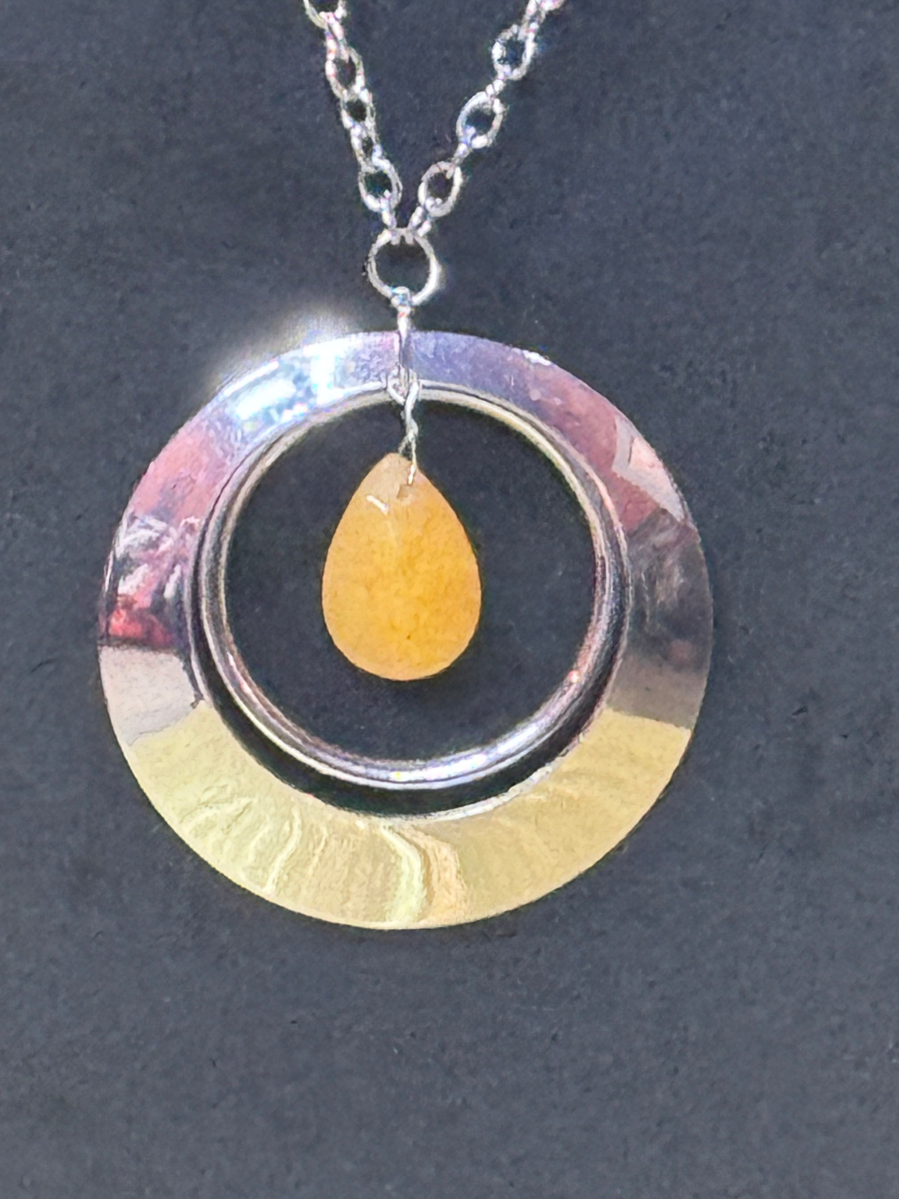 Paparazzi "Inner Tranquility" Yellow Teardrop Stone & Silver Hoop Long Pendant Necklace Set