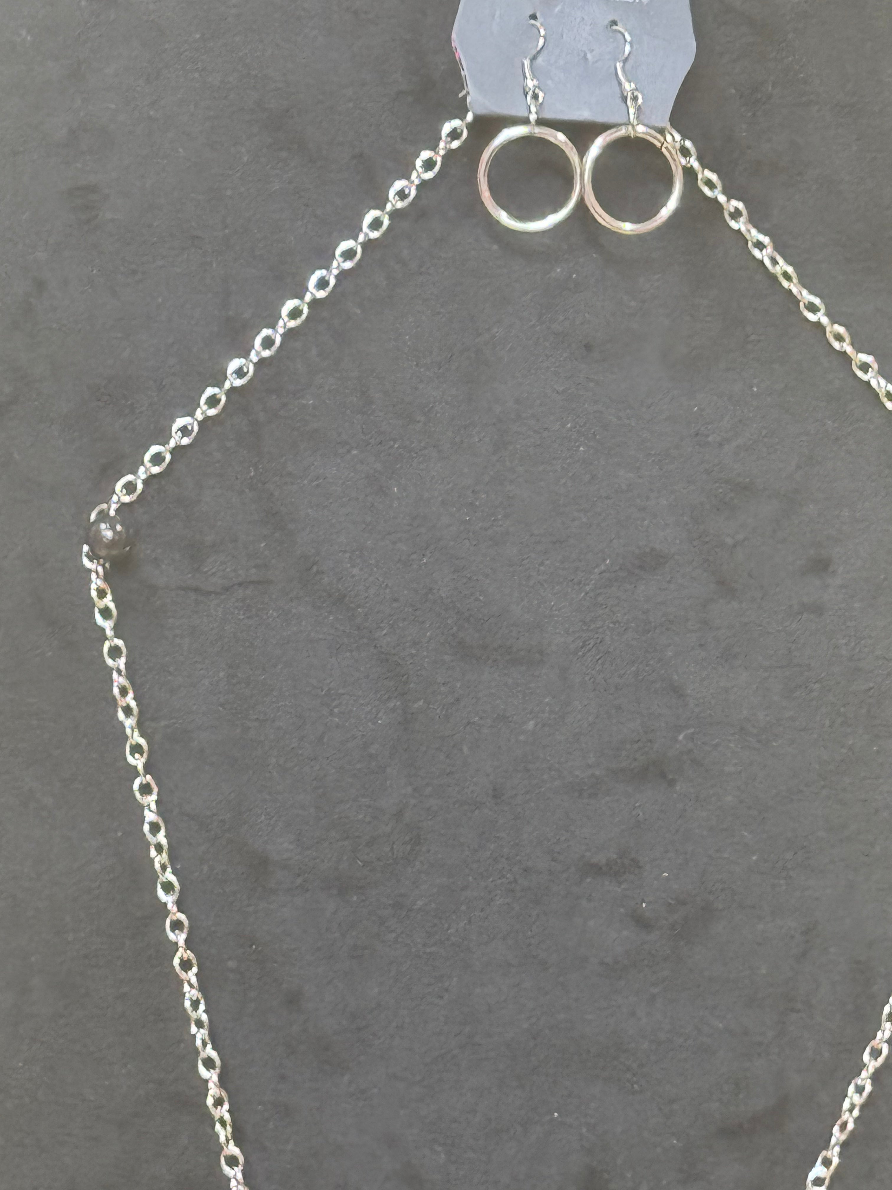 Paparazzi "Inner Tranquility" Yellow Teardrop Stone & Silver Hoop Long Pendant Necklace Set
