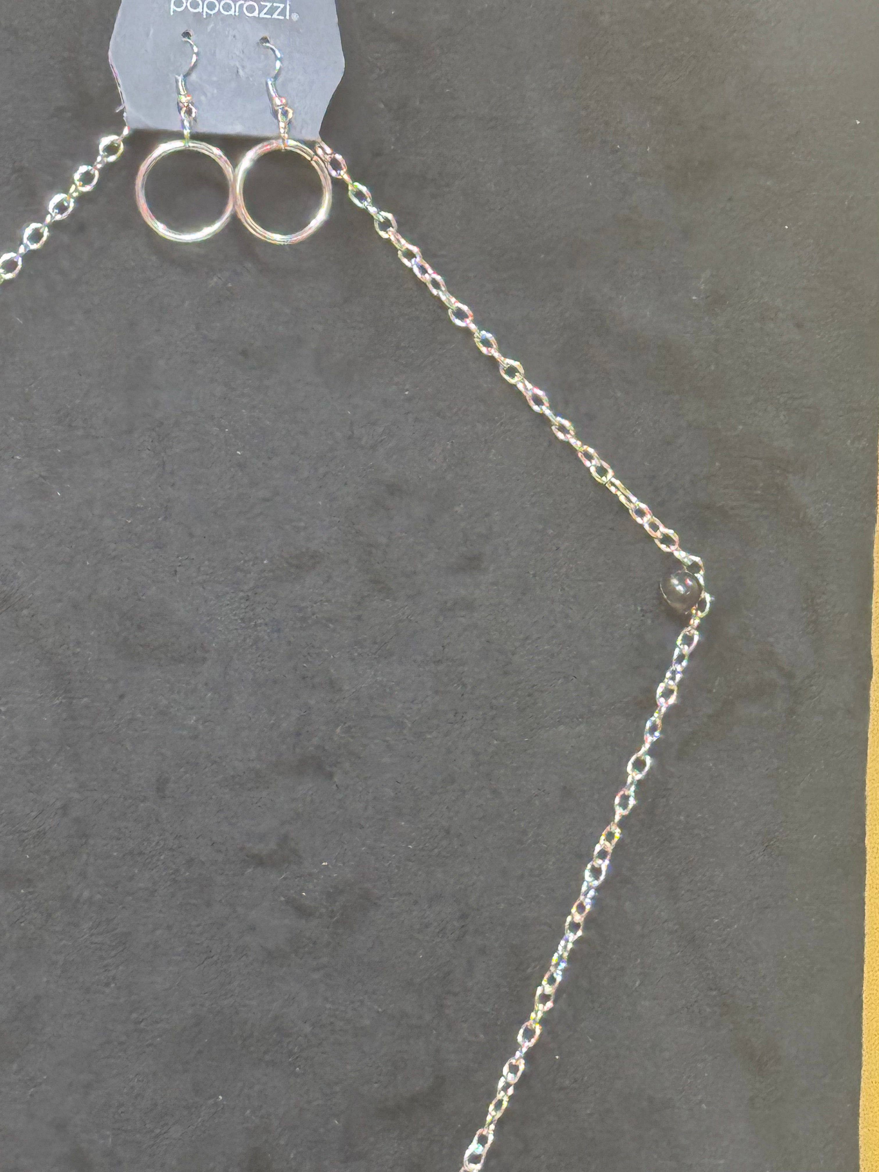 Paparazzi "Inner Tranquility" Yellow Teardrop Stone & Silver Hoop Long Pendant Necklace Set