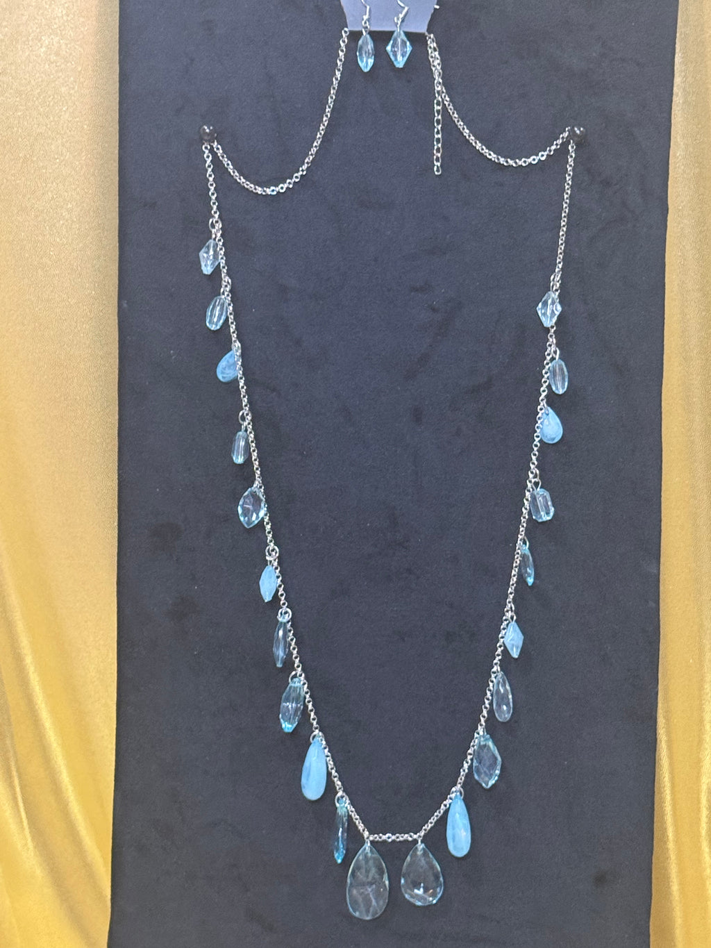 Paparazzi "GLOW And Steady Wins The Race" Light Blue Crystal Drop Necklace & Earring Set