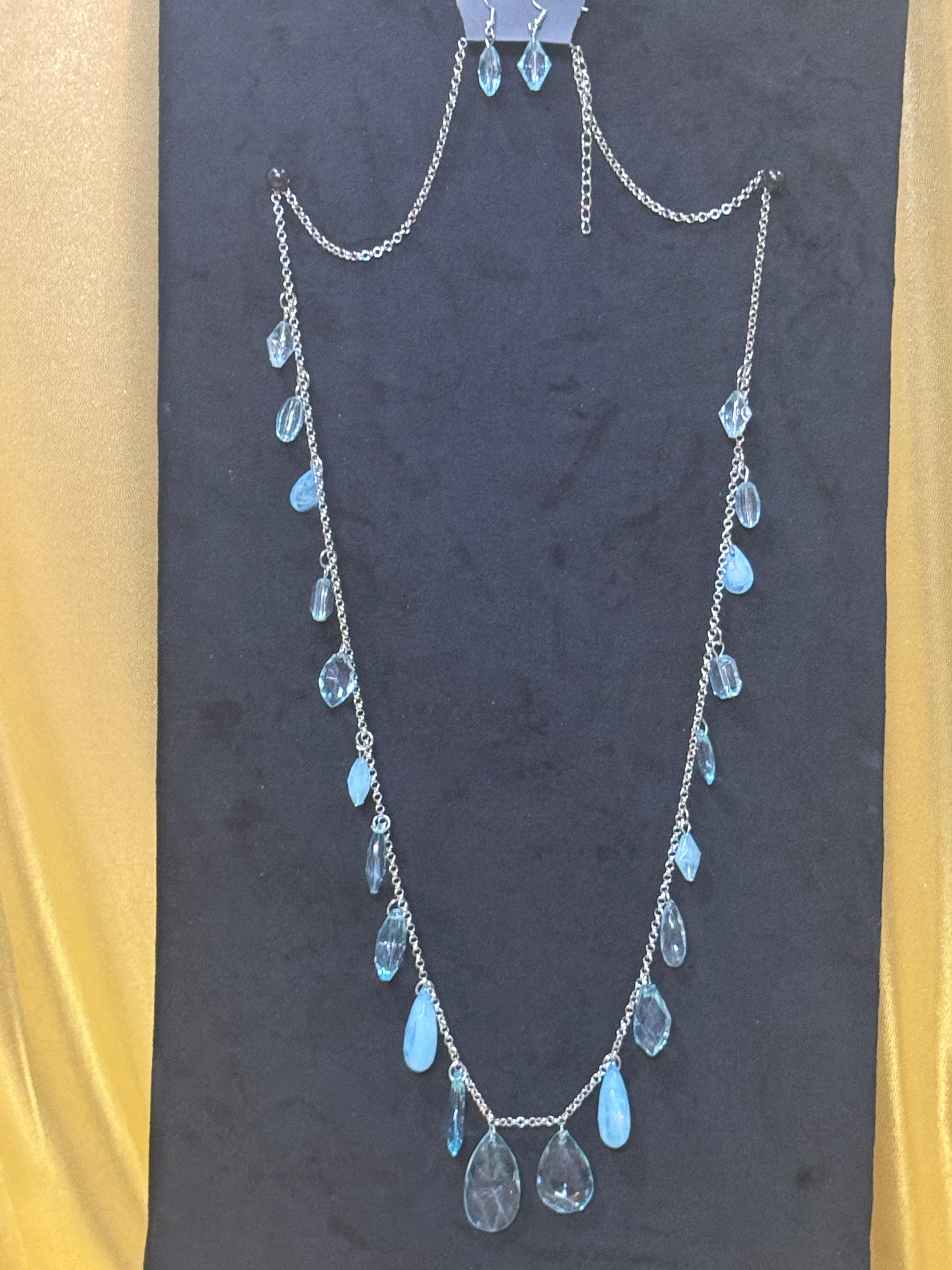 Paparazzi "GLOW And Steady Wins The Race" Light Blue Crystal Drop Necklace & Earring Set