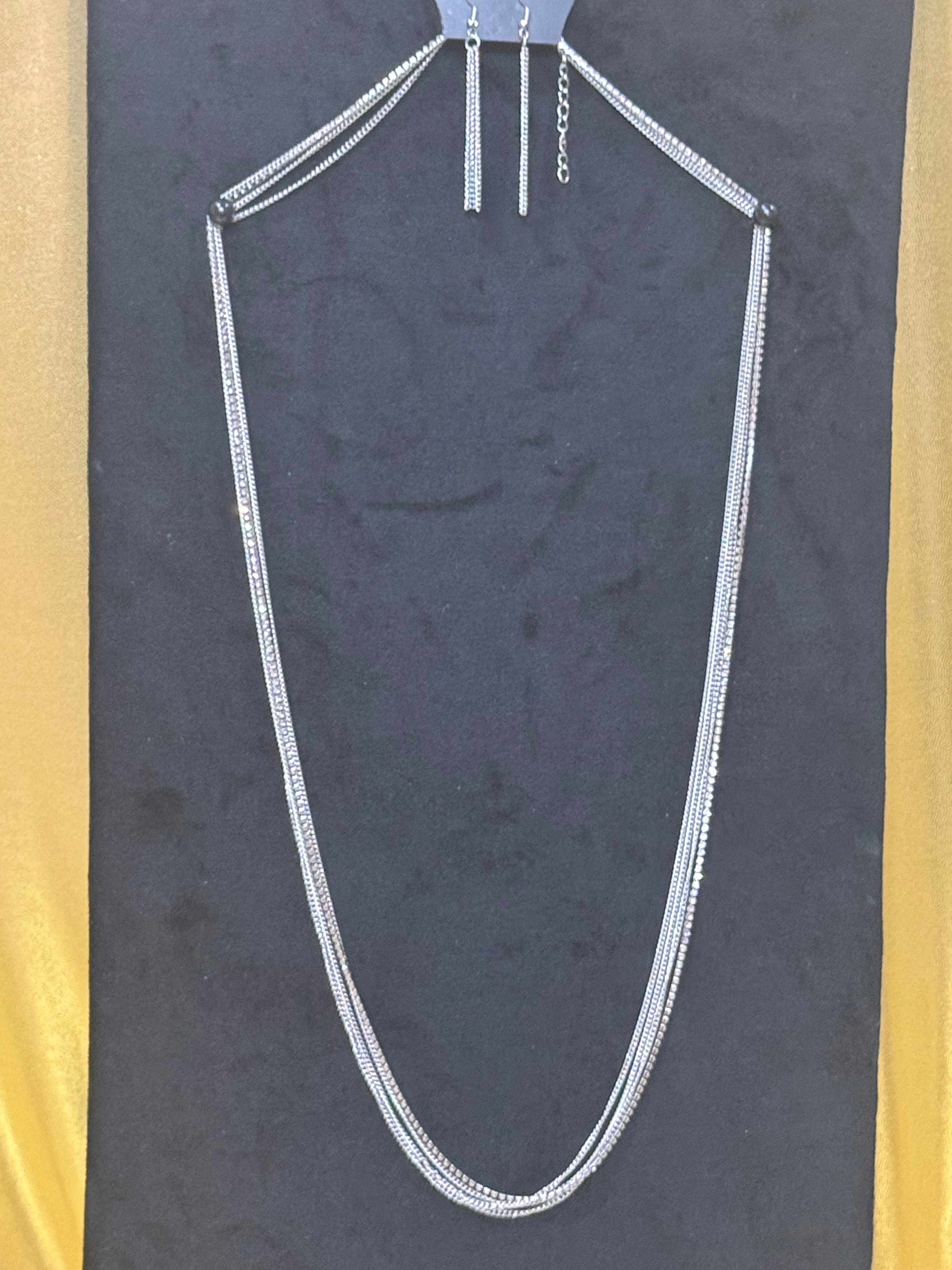 Paparazzi "The Final Countdown" Silver Layered Long Necklace Set
