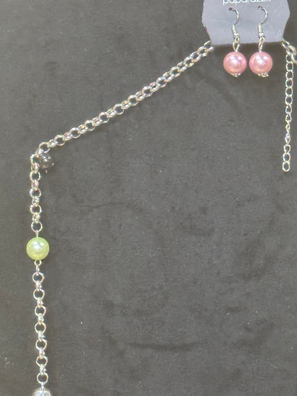 Vintage Paparazzi Long Silver Link Necklace & Earring Set – Pastel Pearls