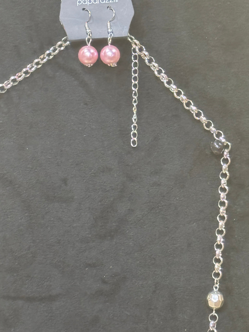 Vintage Paparazzi Long Silver Link Necklace & Earring Set – Pastel Pearls