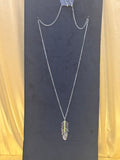 Paparazzi "Sky Quest" Green Rhinestone Silver Feather Long Necklace Set