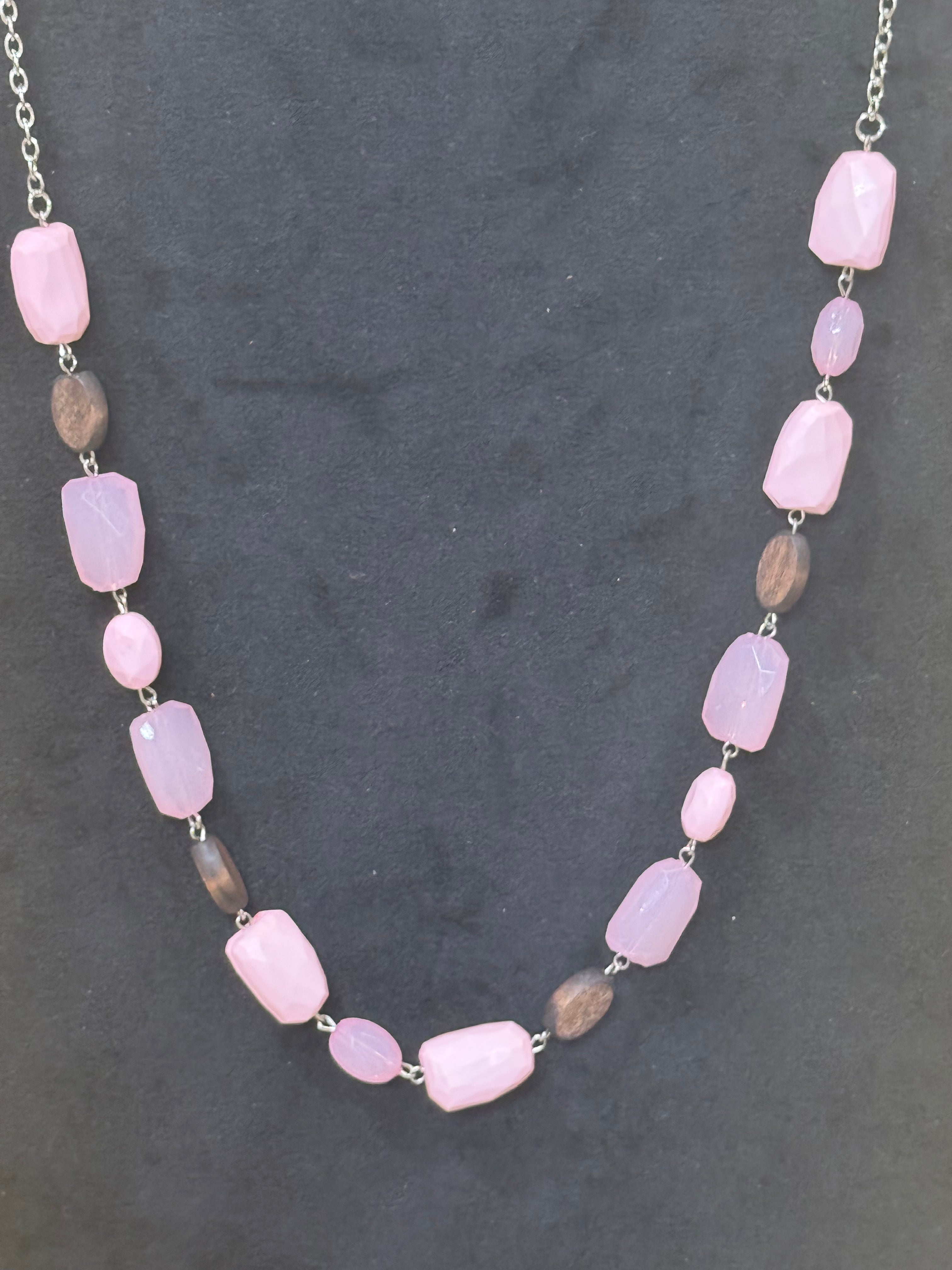 Paparazzi Meadow Escape Pink & Wood Bead Necklace Set