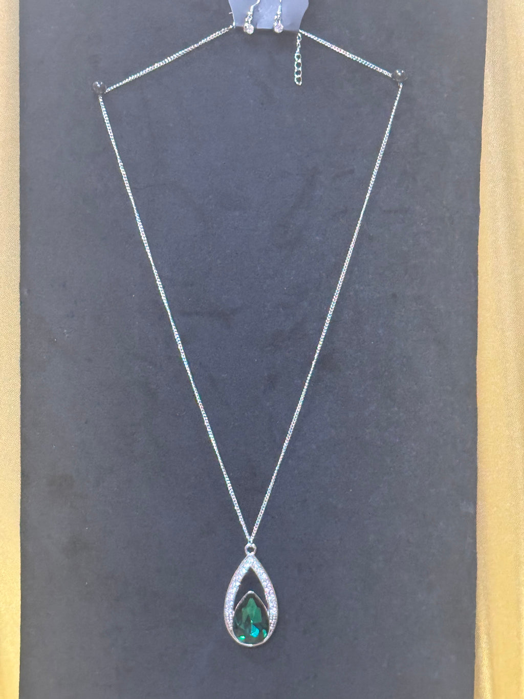 Paparazzi "Notorious Noble" Green Teardrop Rhinestone Necklace & Earring Set