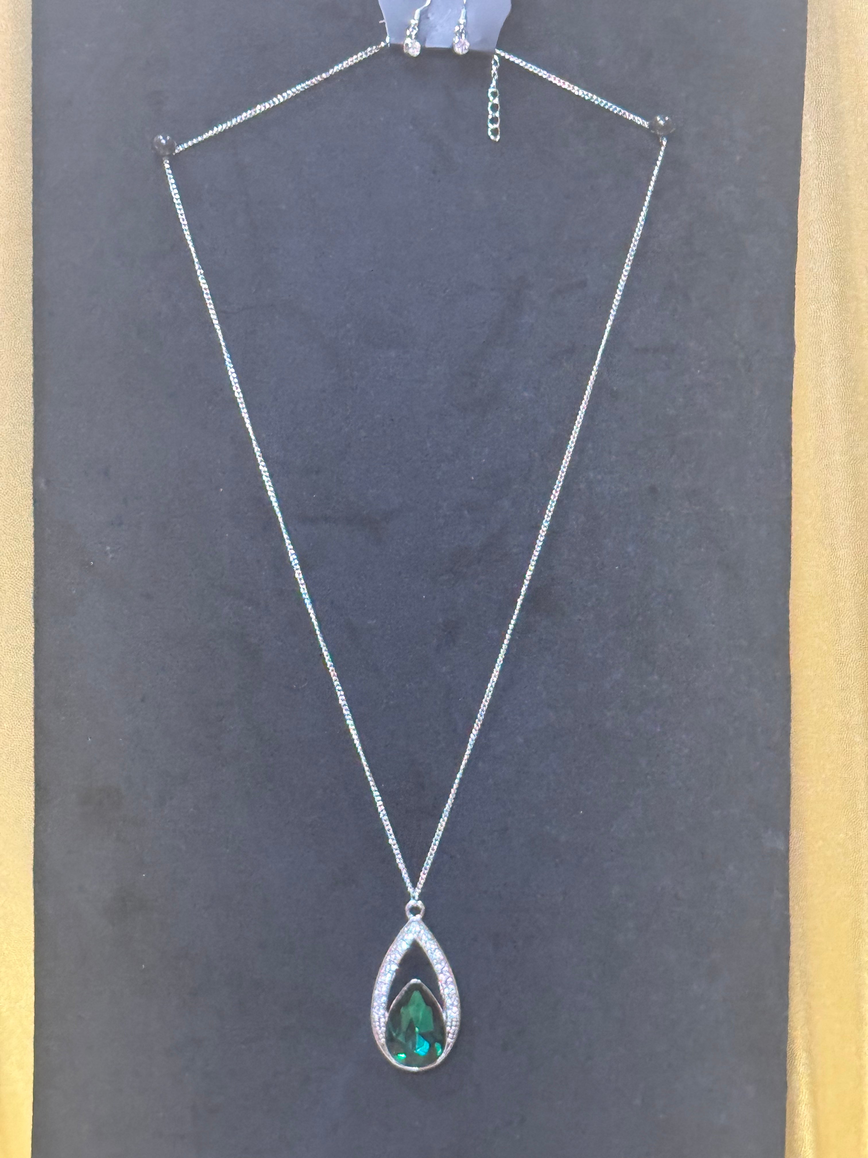 Paparazzi "Notorious Noble" Green Teardrop Rhinestone Necklace & Earring Set