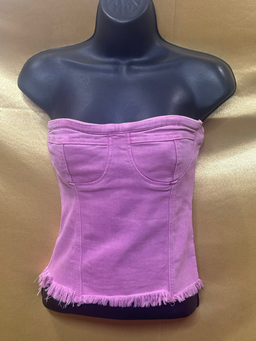Superdown Pink Denim Strapless Bustier Crop Top - Small