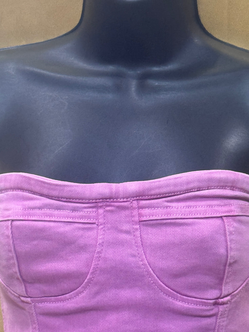 Superdown Pink Denim Strapless Bustier Crop Top - Small