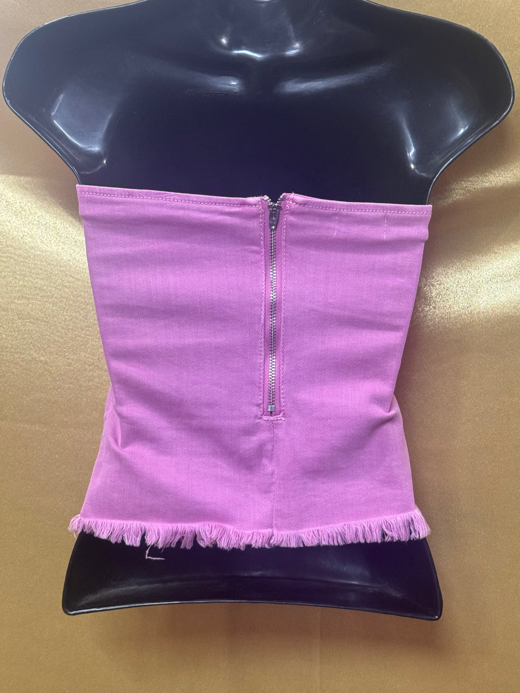 Superdown Pink Denim Strapless Bustier Crop Top - Small