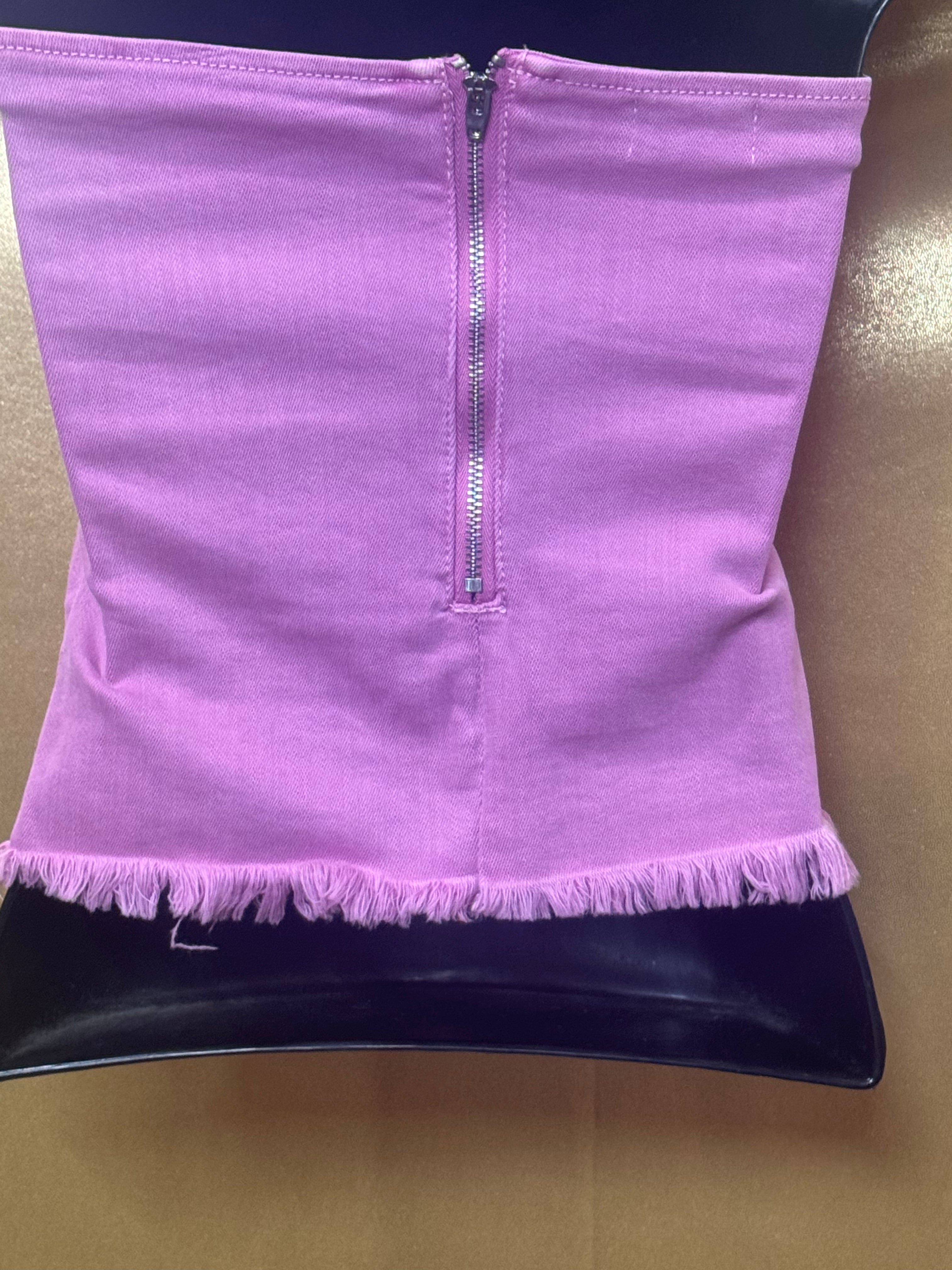Superdown Pink Denim Strapless Bustier Crop Top - Small