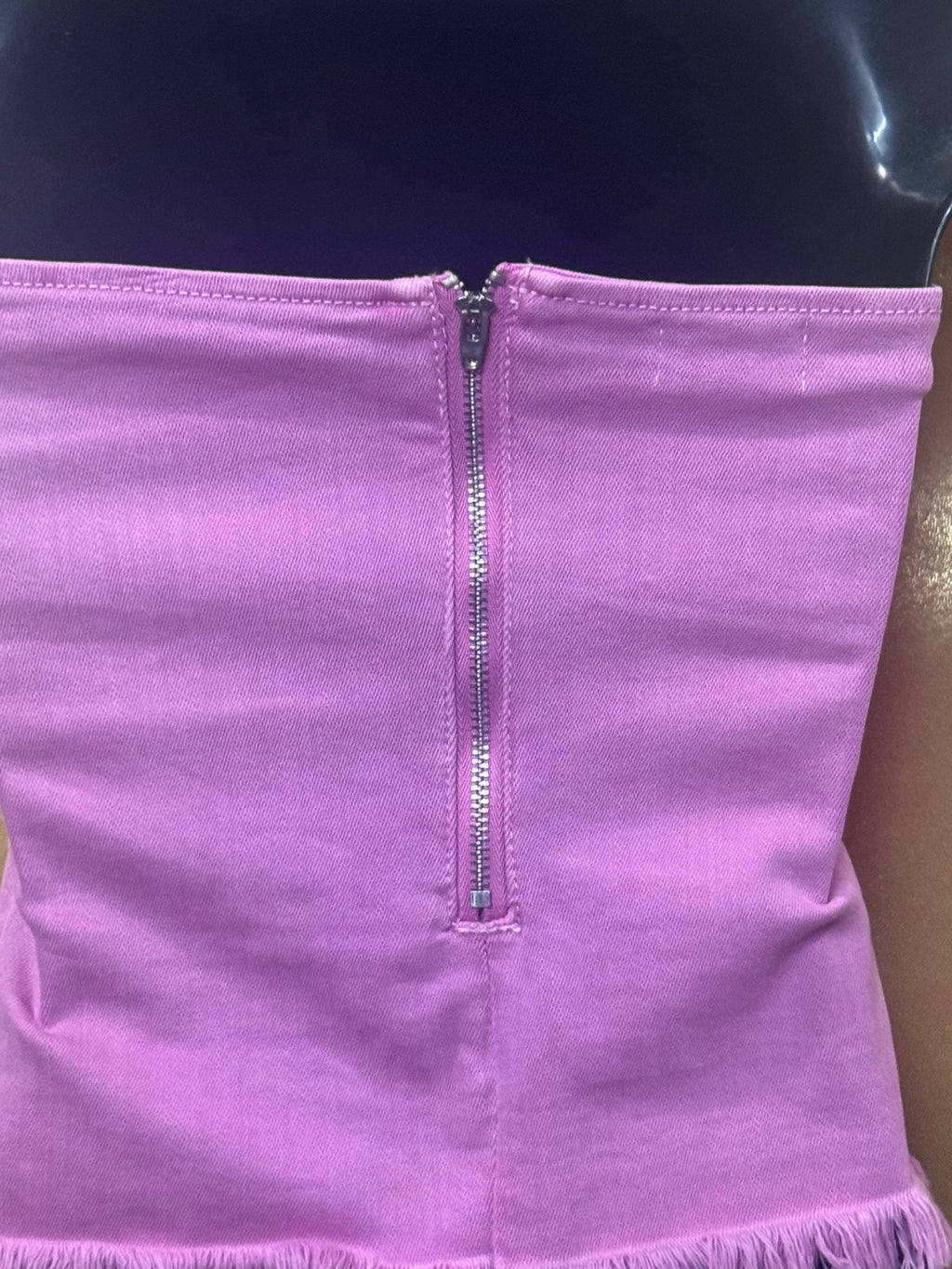 Superdown Pink Denim Strapless Bustier Crop Top - Small