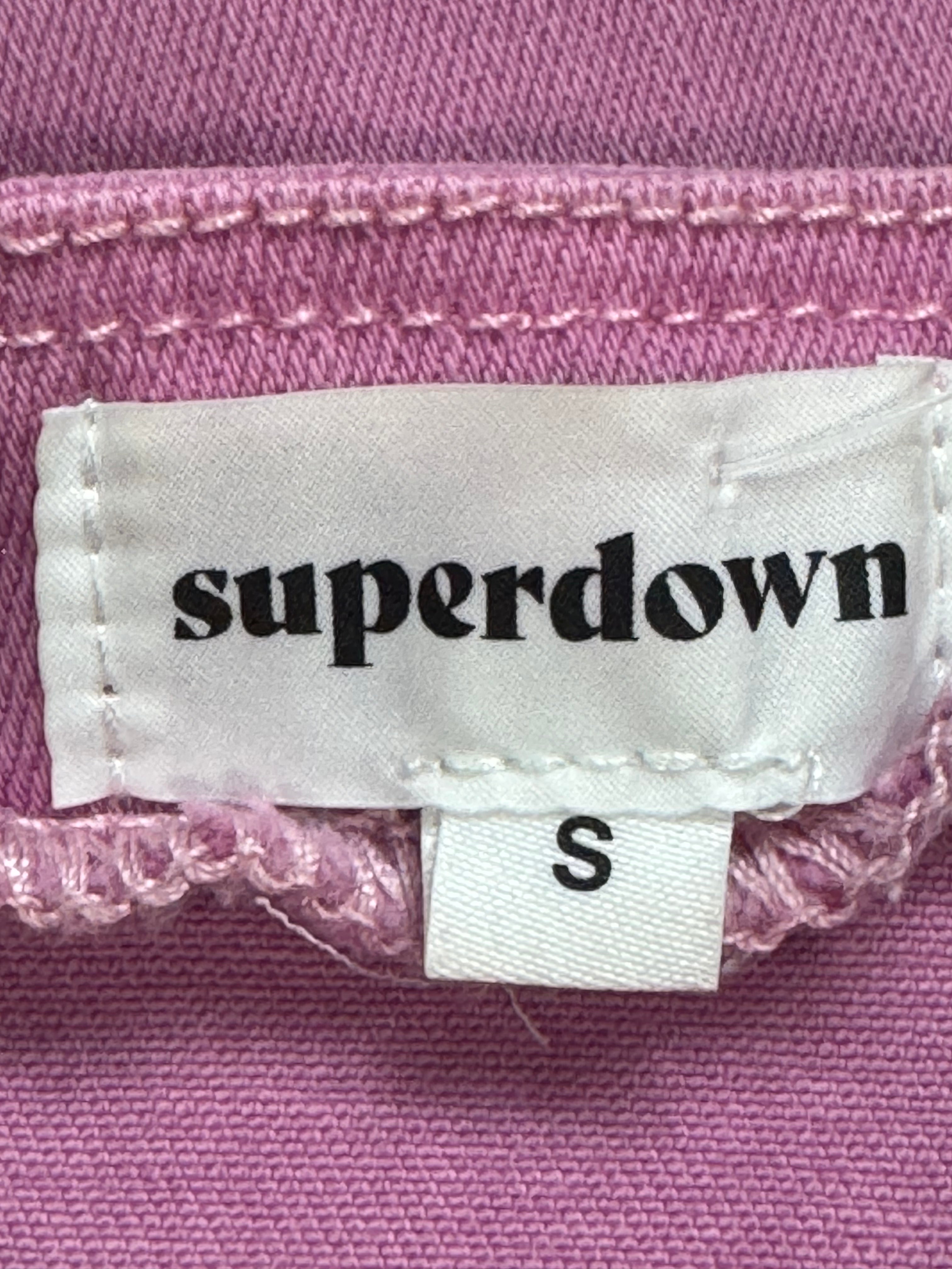 Superdown Pink Denim Strapless Bustier Crop Top - Small