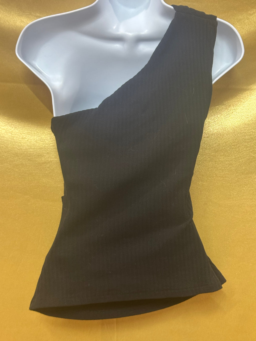 Shoe Fly Black One-Shoulder Asymmetric Ribbed Top - Small