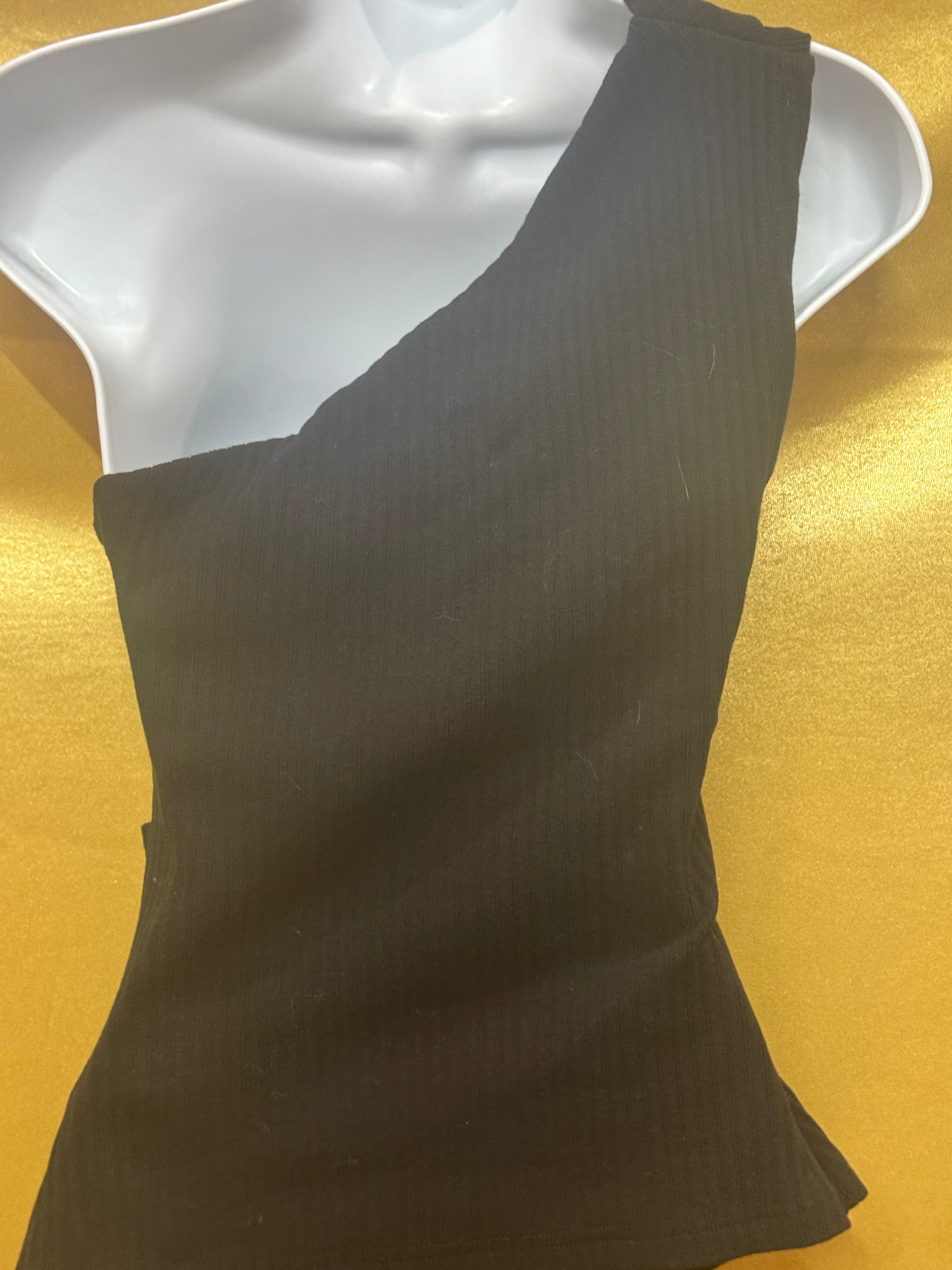 Shoe Fly Black One-Shoulder Asymmetric Ribbed Top - Small
