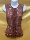 Who What Wear Rust Lace Sleeveless Top Ruffle Front Size S Sheer Boho
