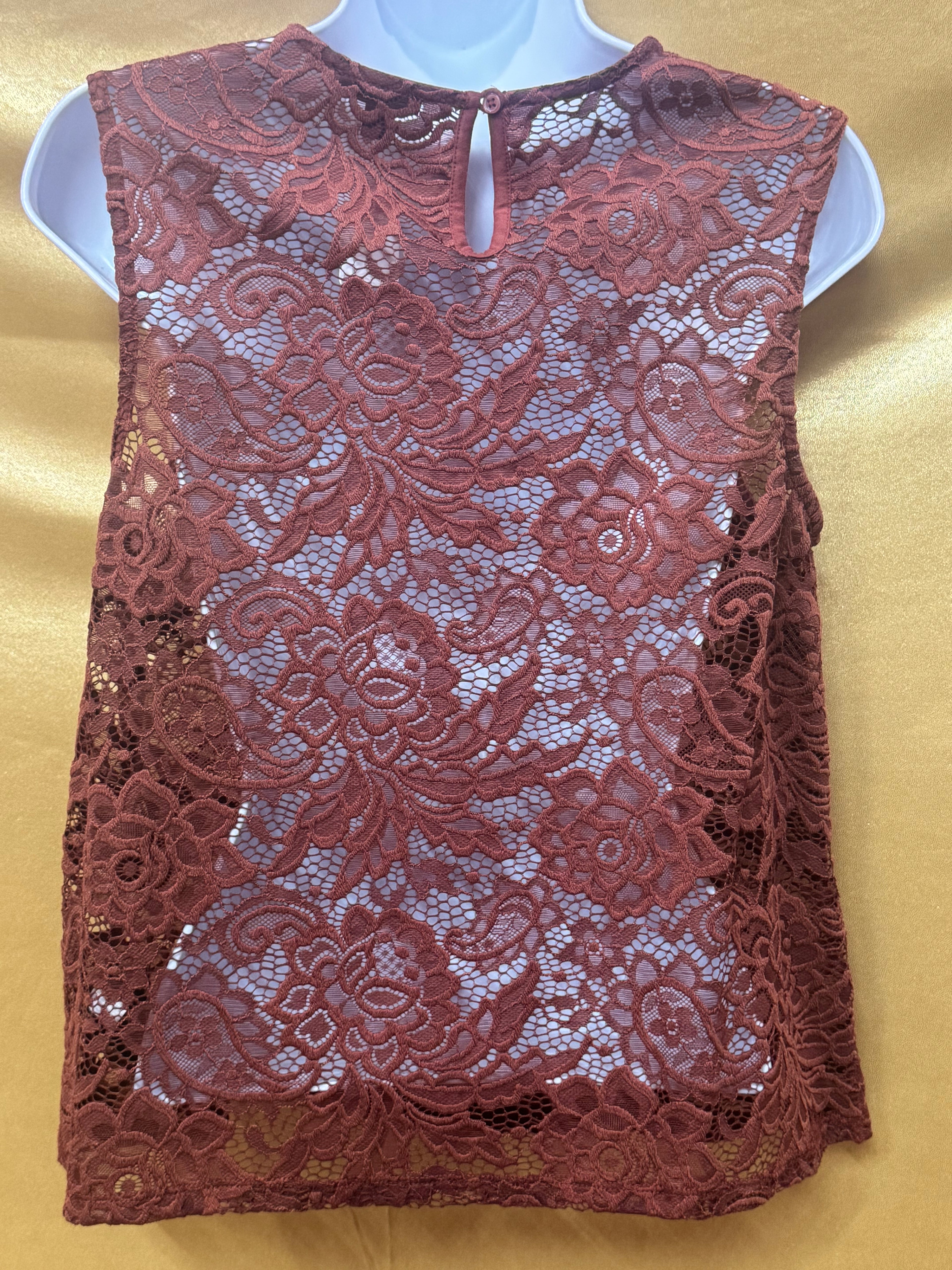 Who What Wear Rust Lace Sleeveless Top Ruffle Front Size S Sheer Boho