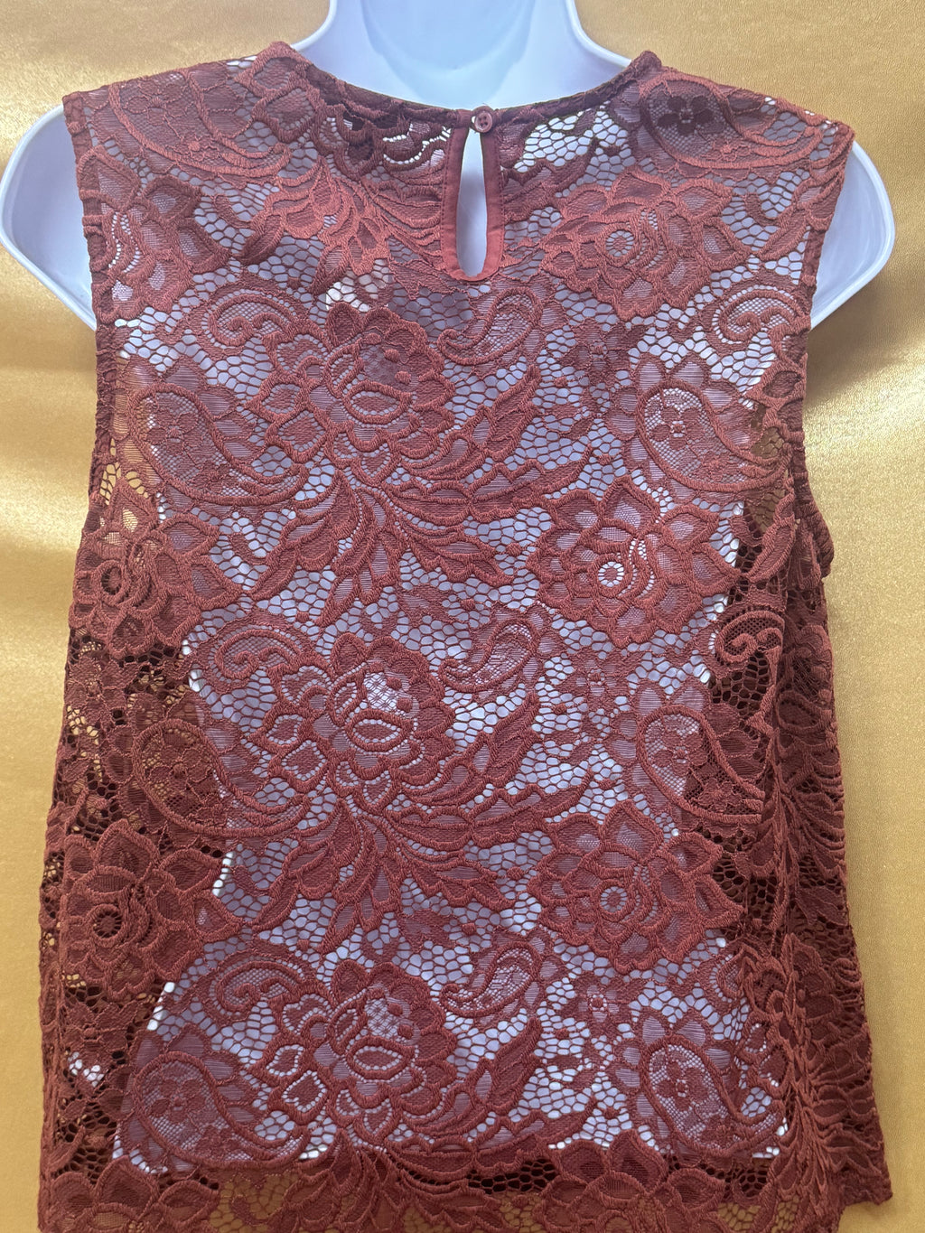 Who What Wear Rust Lace Sleeveless Top Ruffle Front Size S Sheer Boho