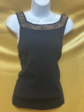 Grace Elements Black Square-Neck Knit Tank Top with Animal Print Trim – Size Small