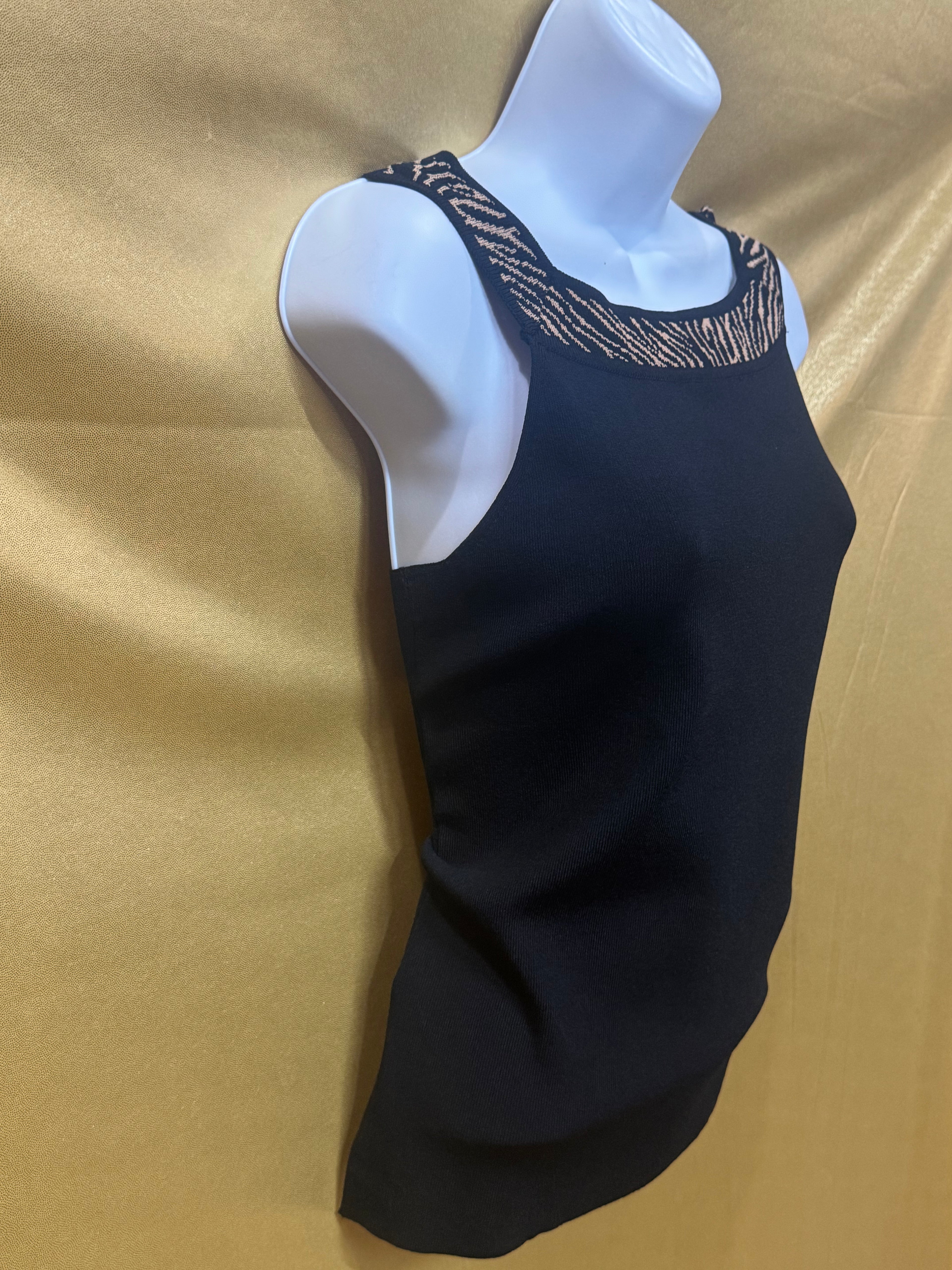 Grace Elements Black Square-Neck Knit Tank Top with Animal Print Trim – Size Small