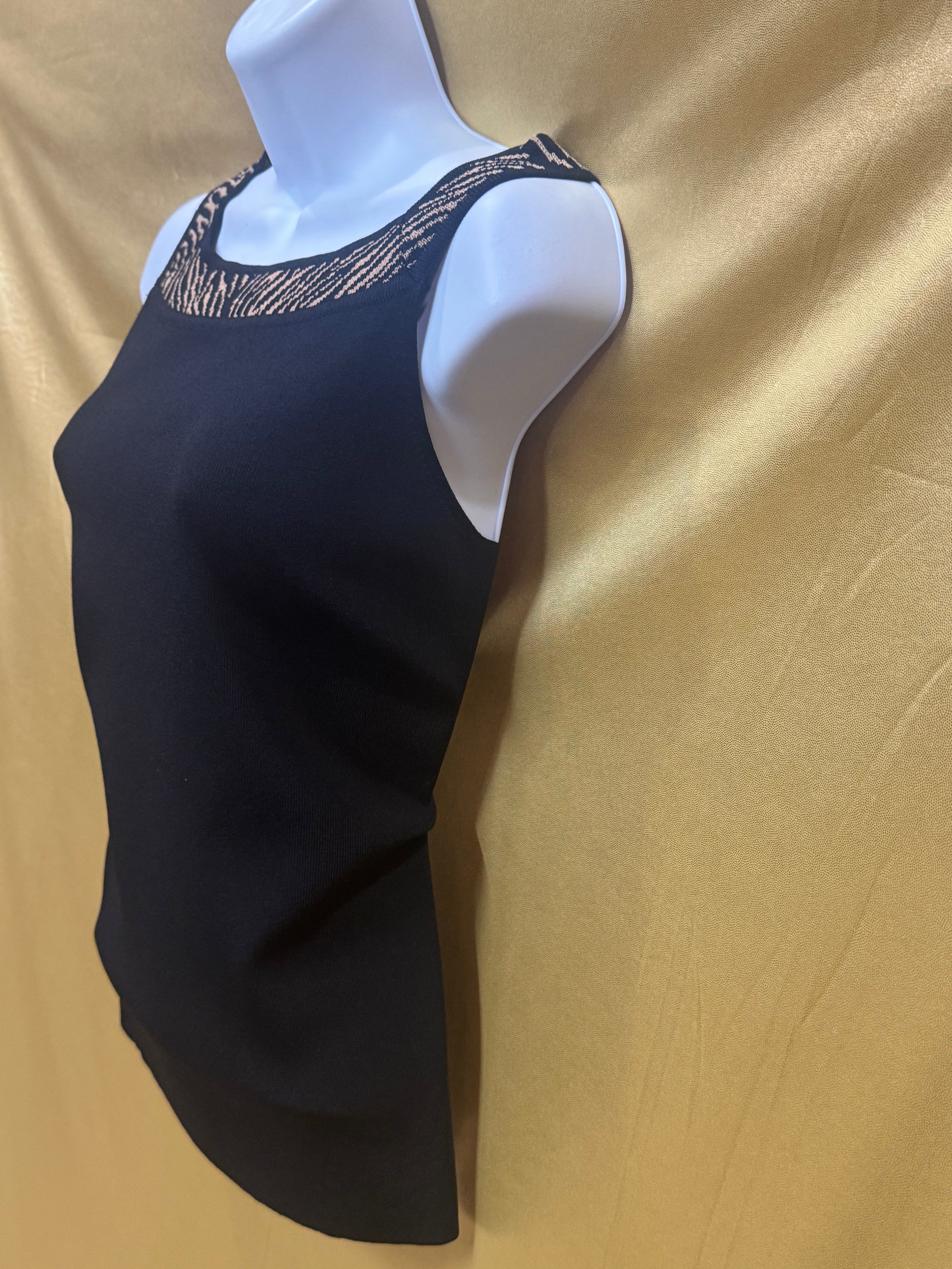 Grace Elements Black Square-Neck Knit Tank Top with Animal Print Trim – Size Small