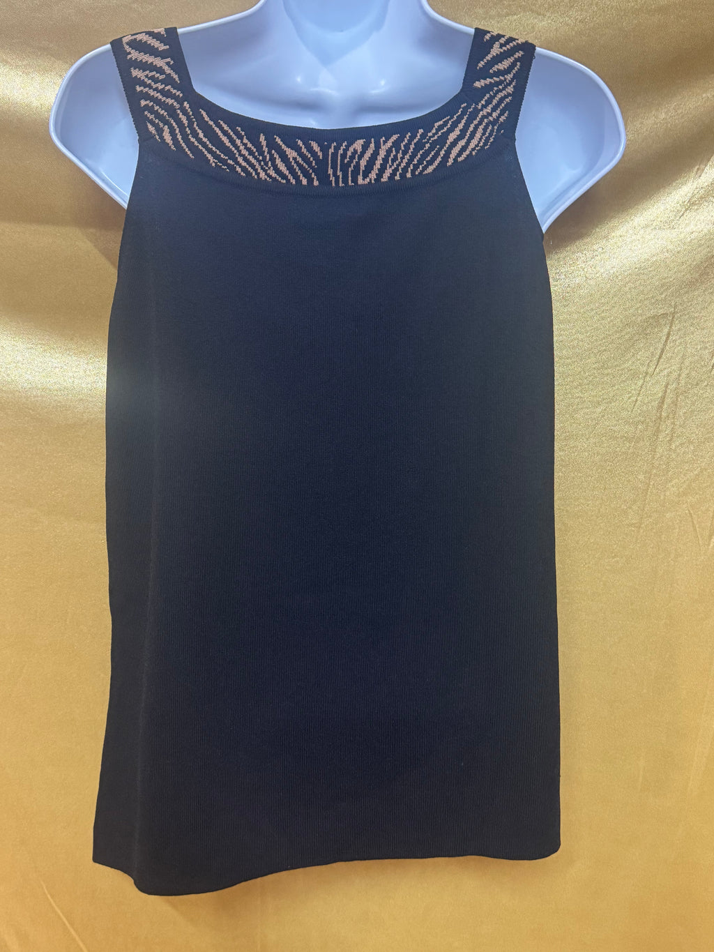 Grace Elements Black Square-Neck Knit Tank Top with Animal Print Trim – Size Small