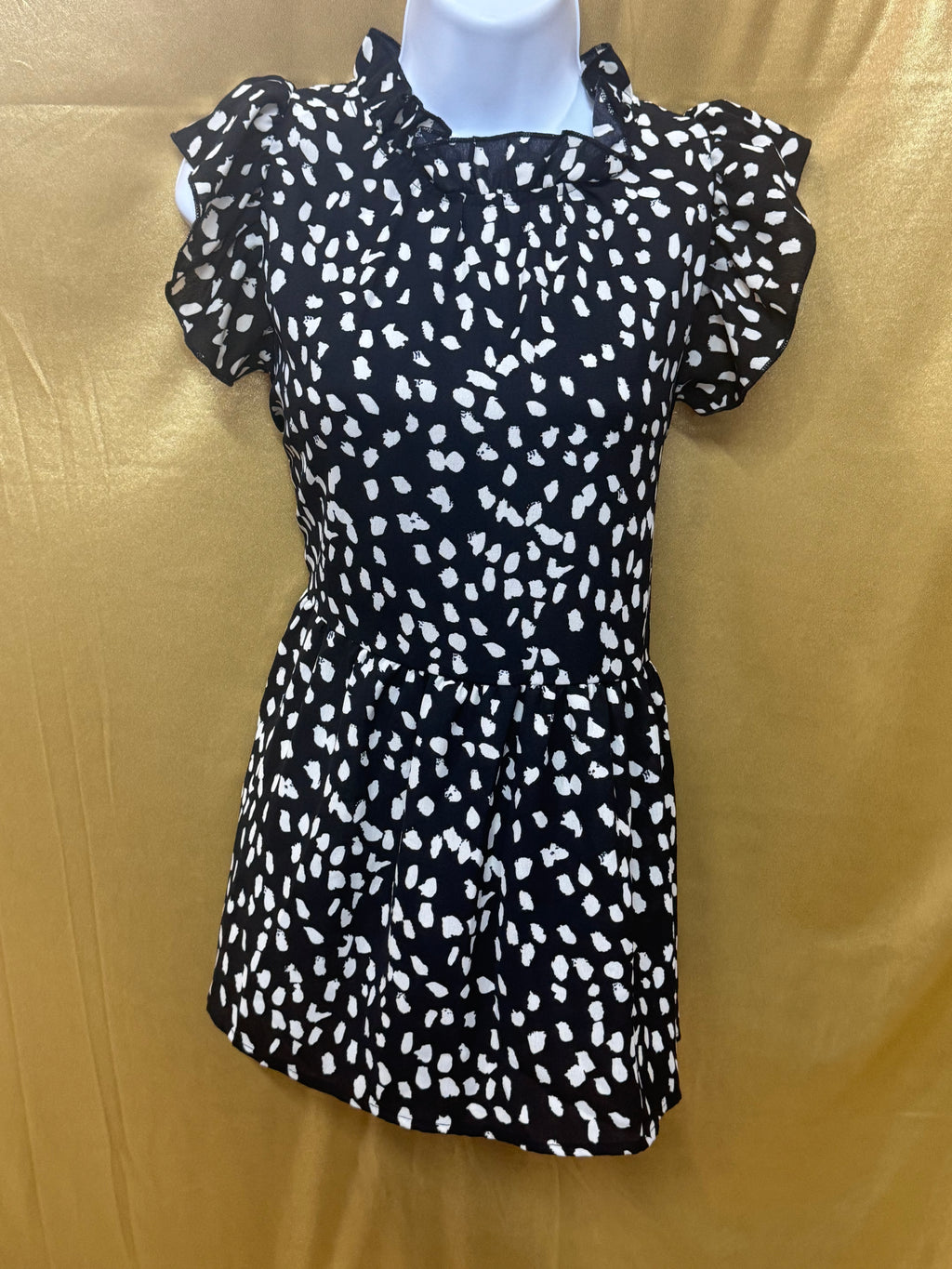 Entro Black & White Ruffle Sleeve Polka Dot Peplum Blouse Top - Size Medium