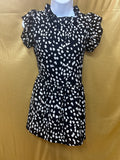 Entro Black & White Ruffle Sleeve Polka Dot Peplum Blouse Top - Size Medium