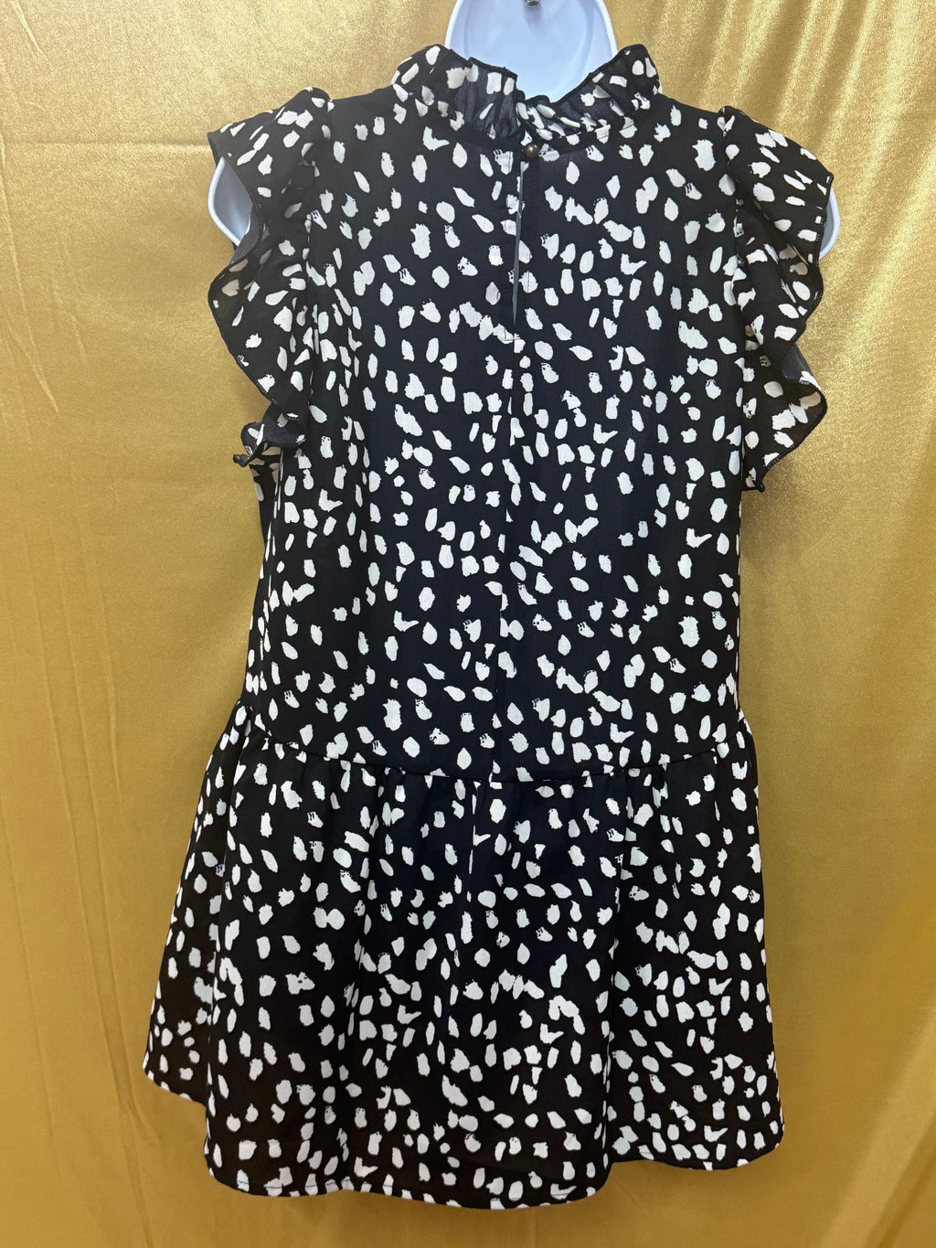 Entro Black & White Ruffle Sleeve Polka Dot Peplum Blouse Top - Size Medium