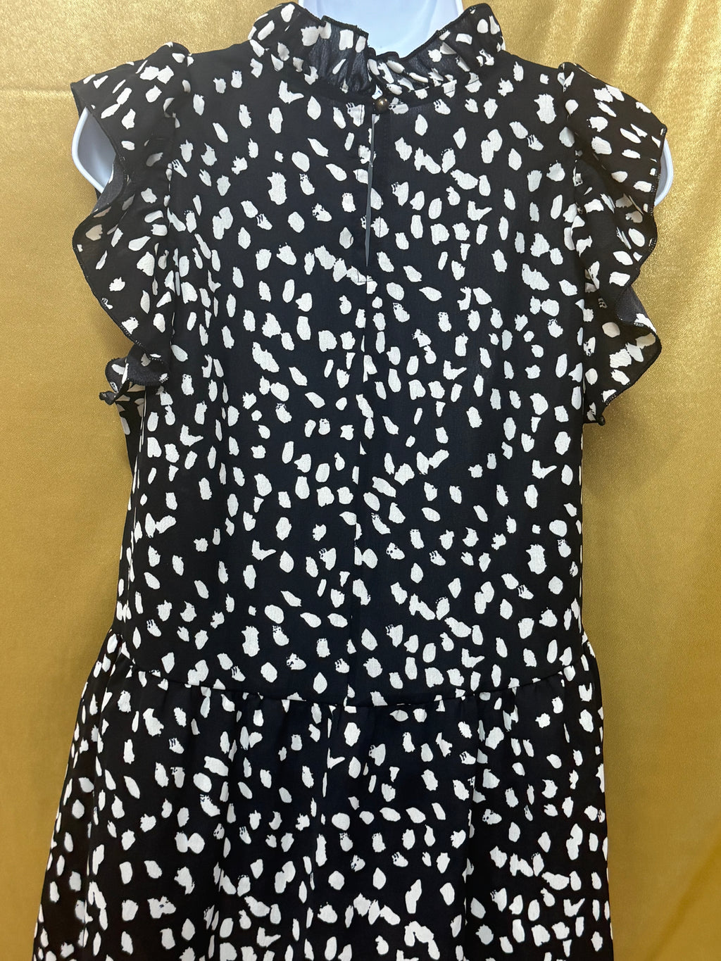 Entro Black & White Ruffle Sleeve Polka Dot Peplum Blouse Top - Size Medium