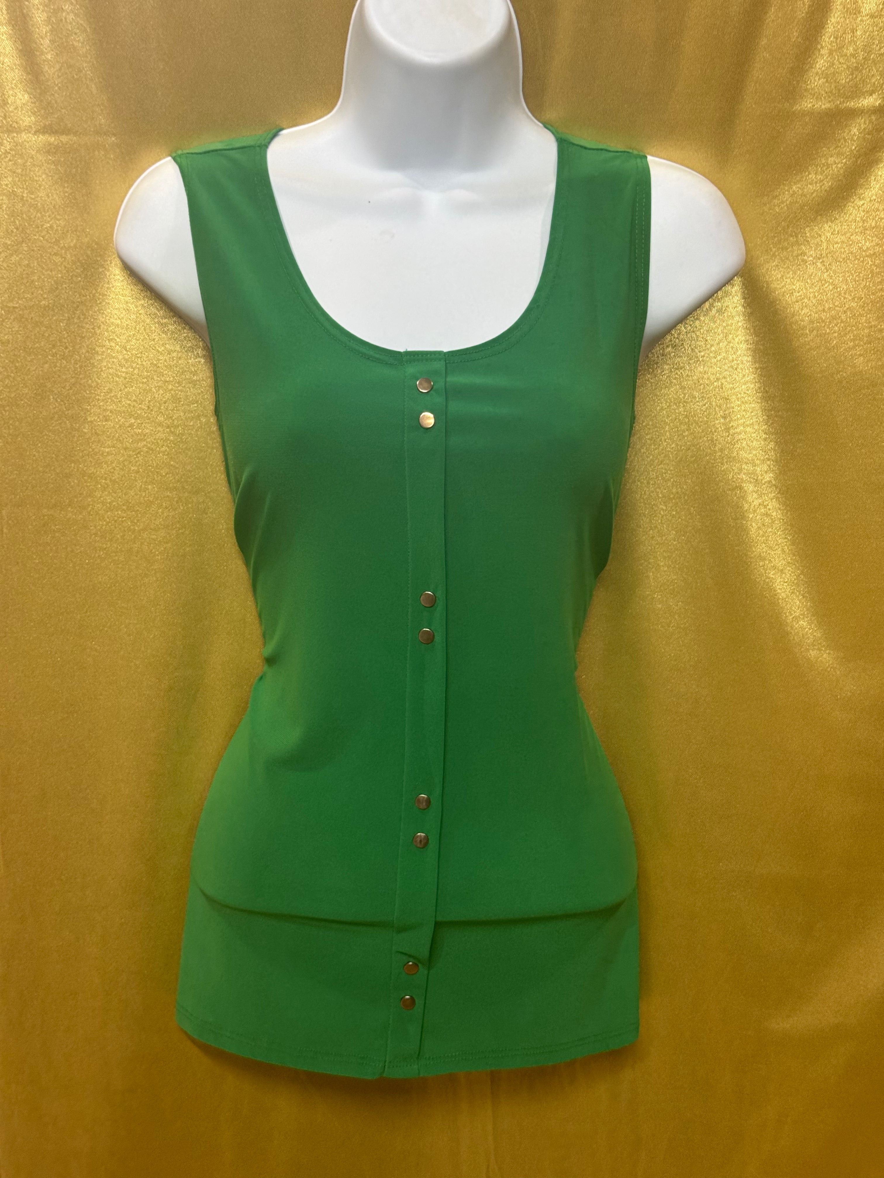 Vintage Diana Bell Green Sleeveless Button-Front Tank Top - Size Small
