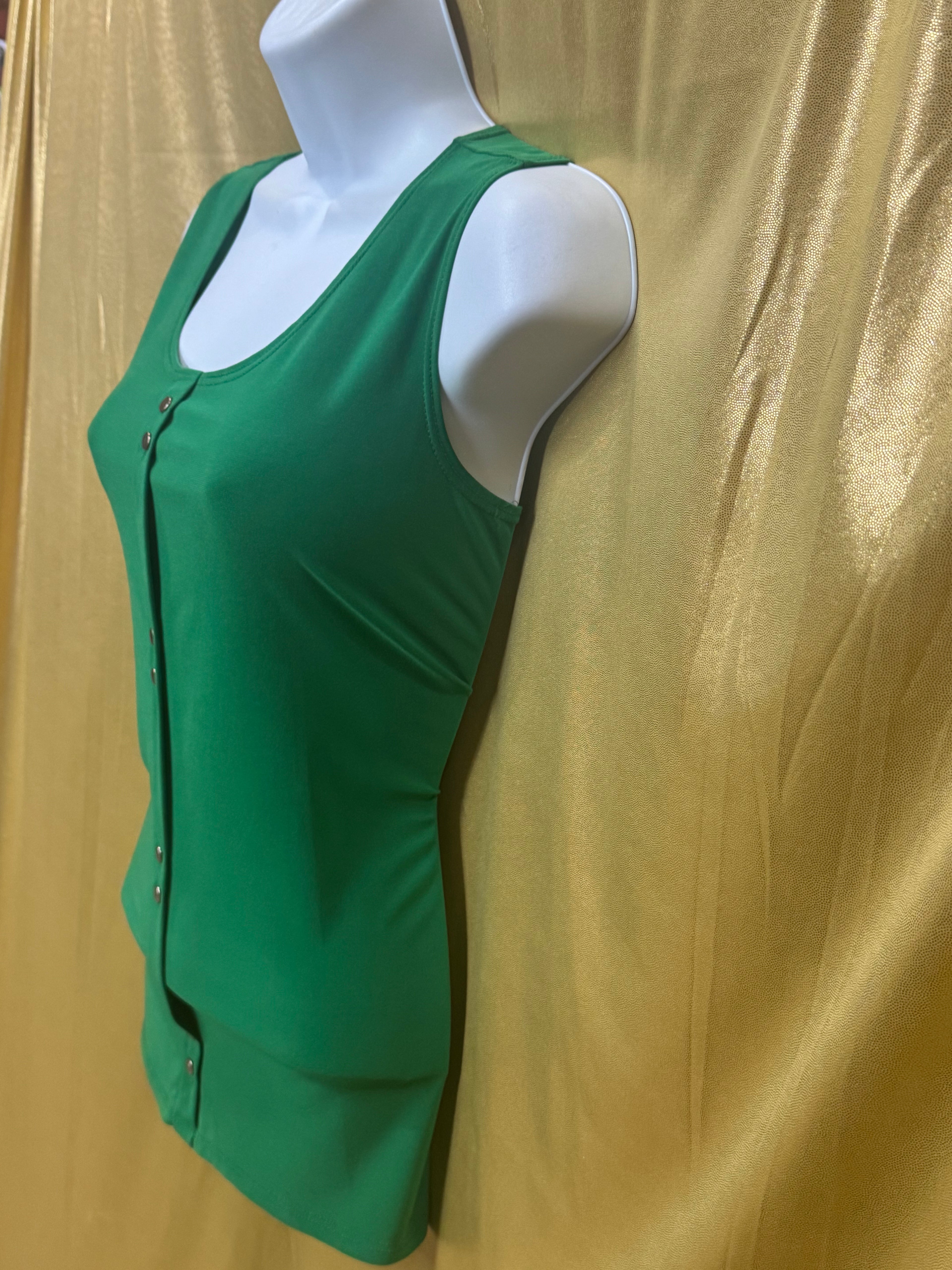 Vintage Diana Bell Green Sleeveless Button-Front Tank Top - Size Small