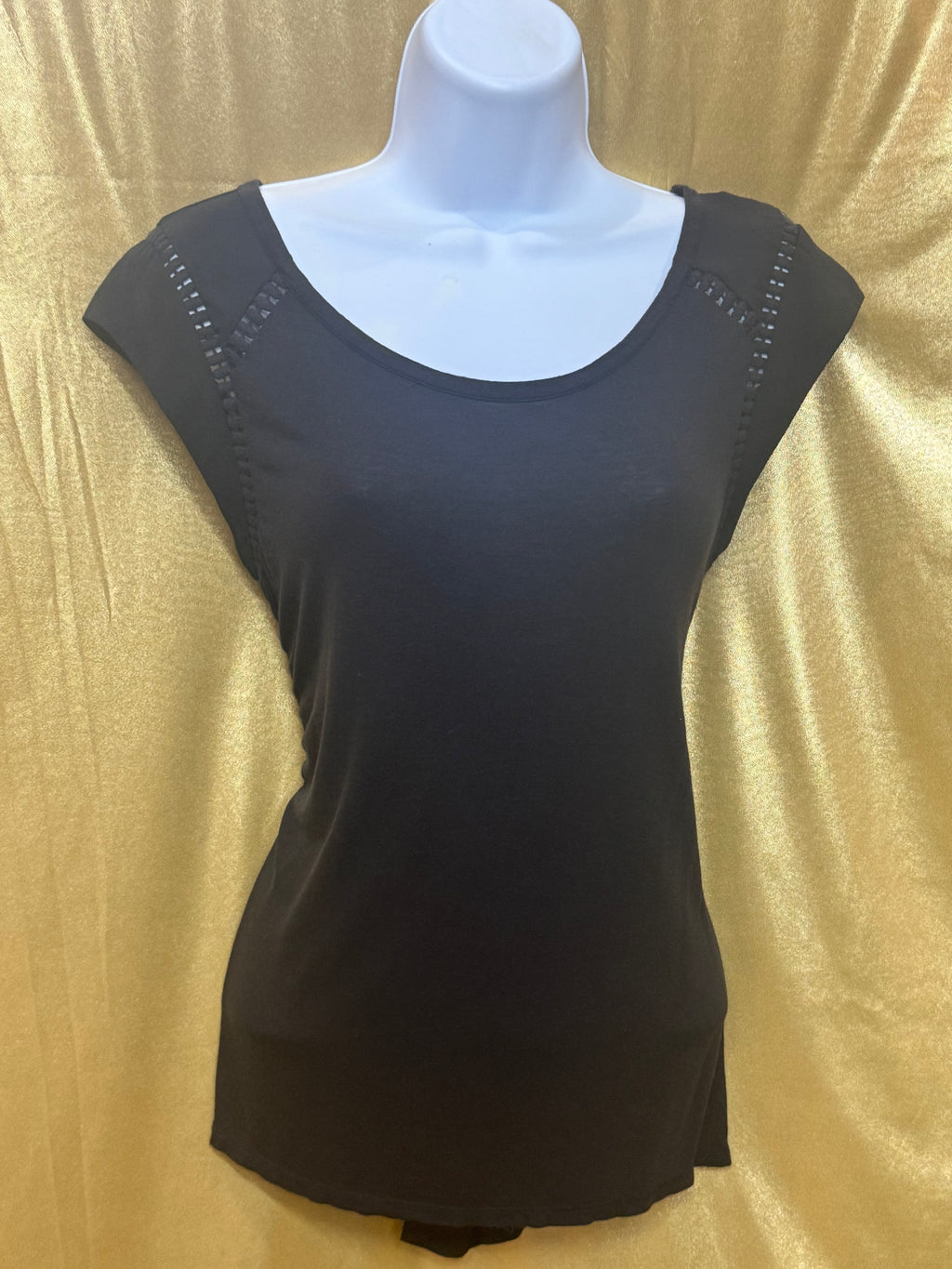 LOFT Black Eyelet Accent Cap Sleeve Tee Size S