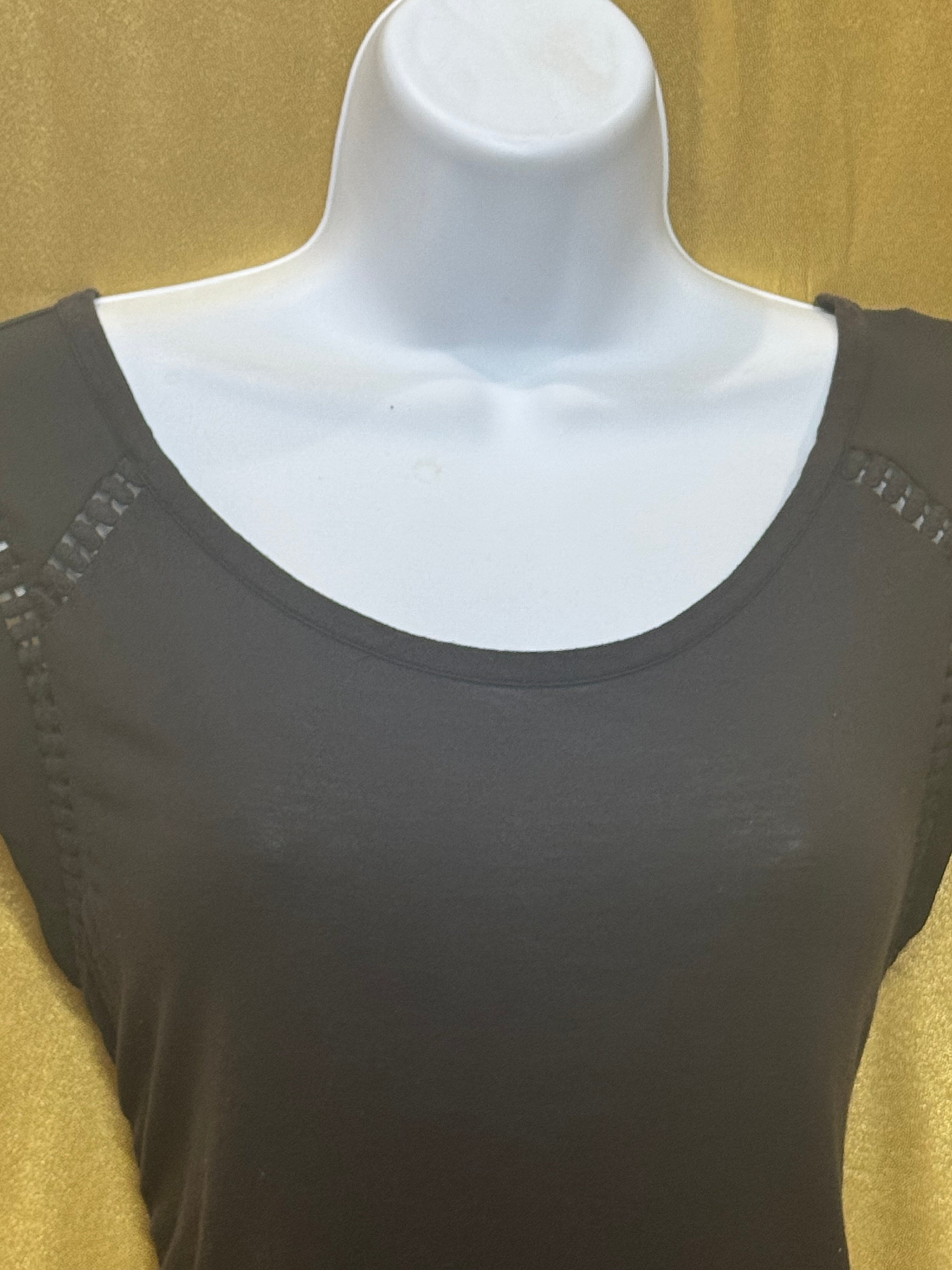 LOFT Black Eyelet Accent Cap Sleeve Tee Size S