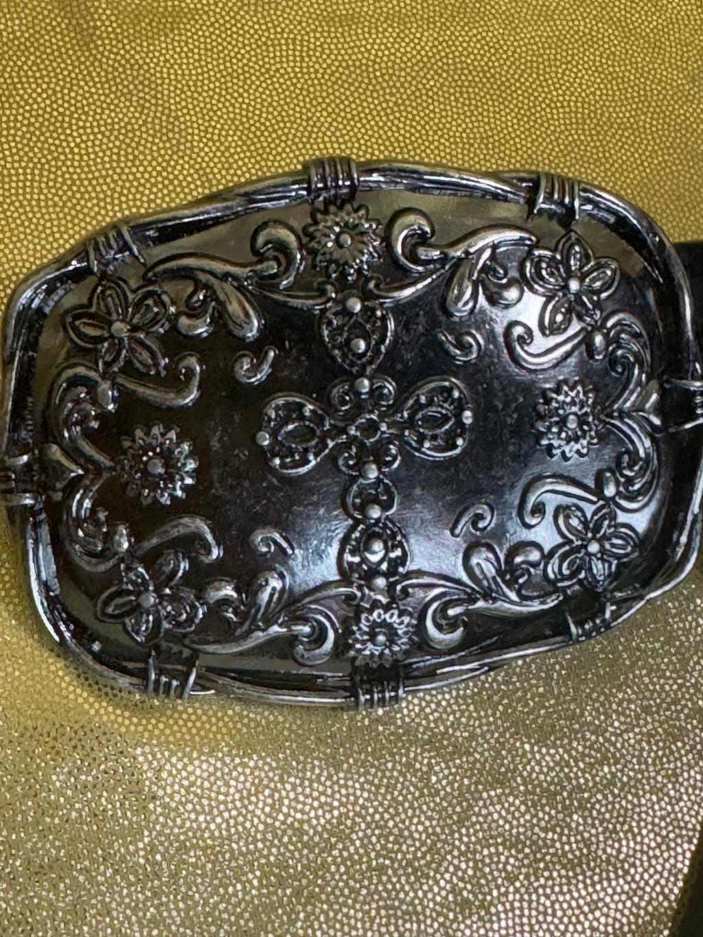 Western Gothic Floral Cross Buckle Black Belt Med/36