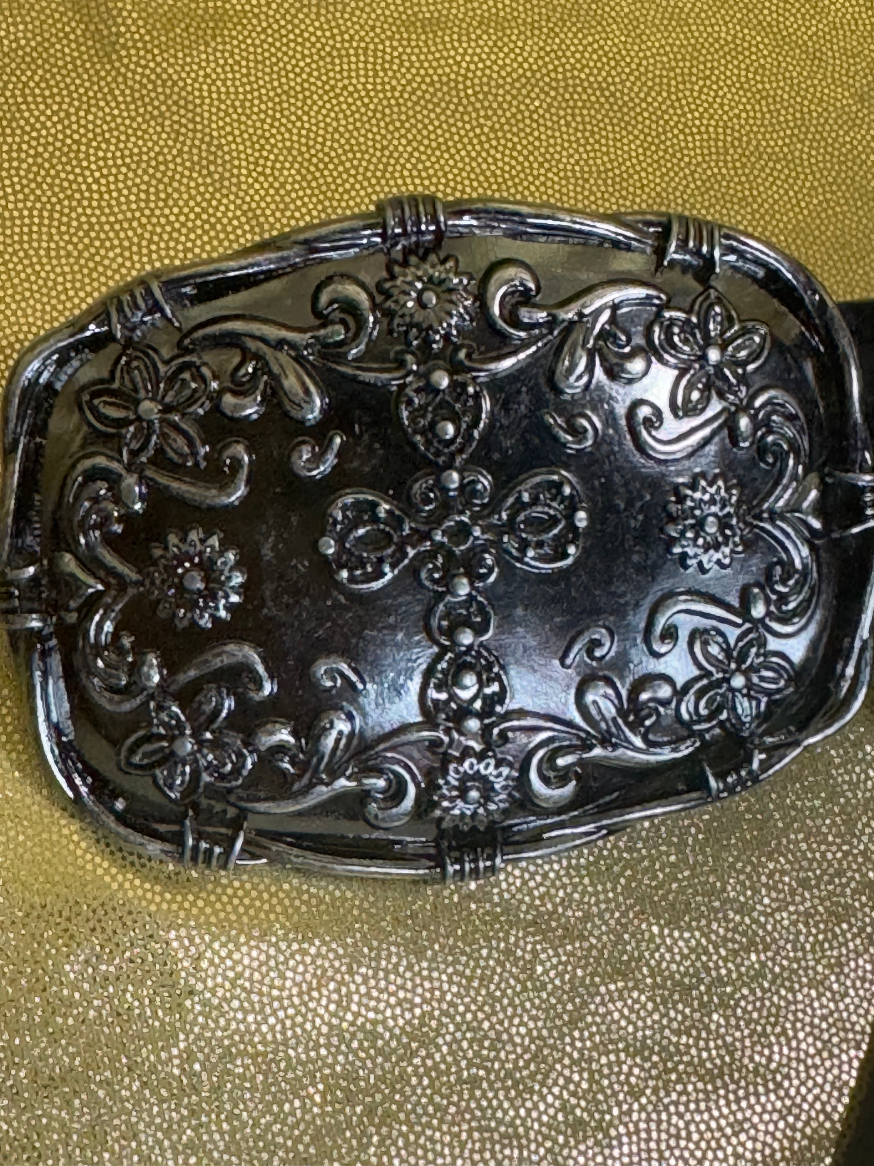 Western Gothic Floral Cross Buckle Black Belt Med/36