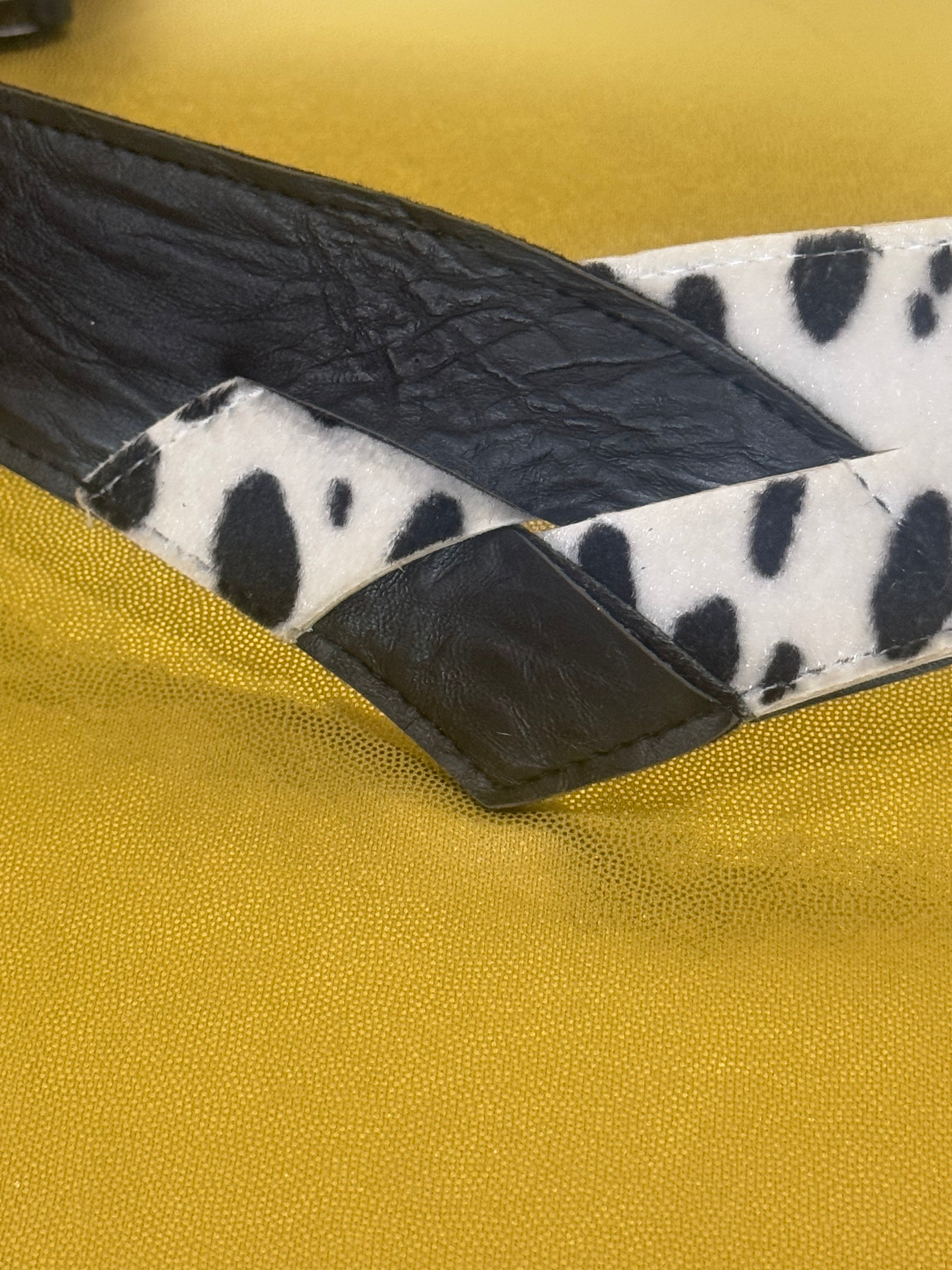 Vtg Y2K Asymmetric Cow Print & Leather V-Shape Statement Belt | Size S/M (30”)