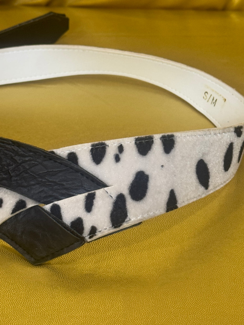 Vtg Y2K Asymmetric Cow Print & Leather V-Shape Statement Belt | Size S/M (30”)