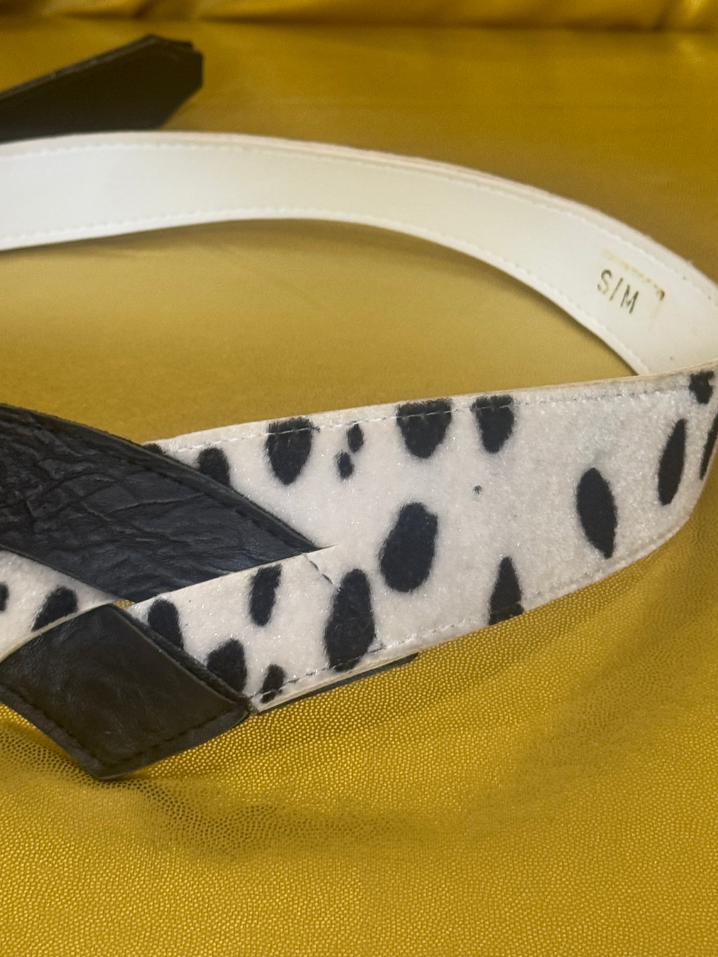 Vtg Y2K Asymmetric Cow Print & Leather V-Shape Statement Belt | Size S/M (30”)