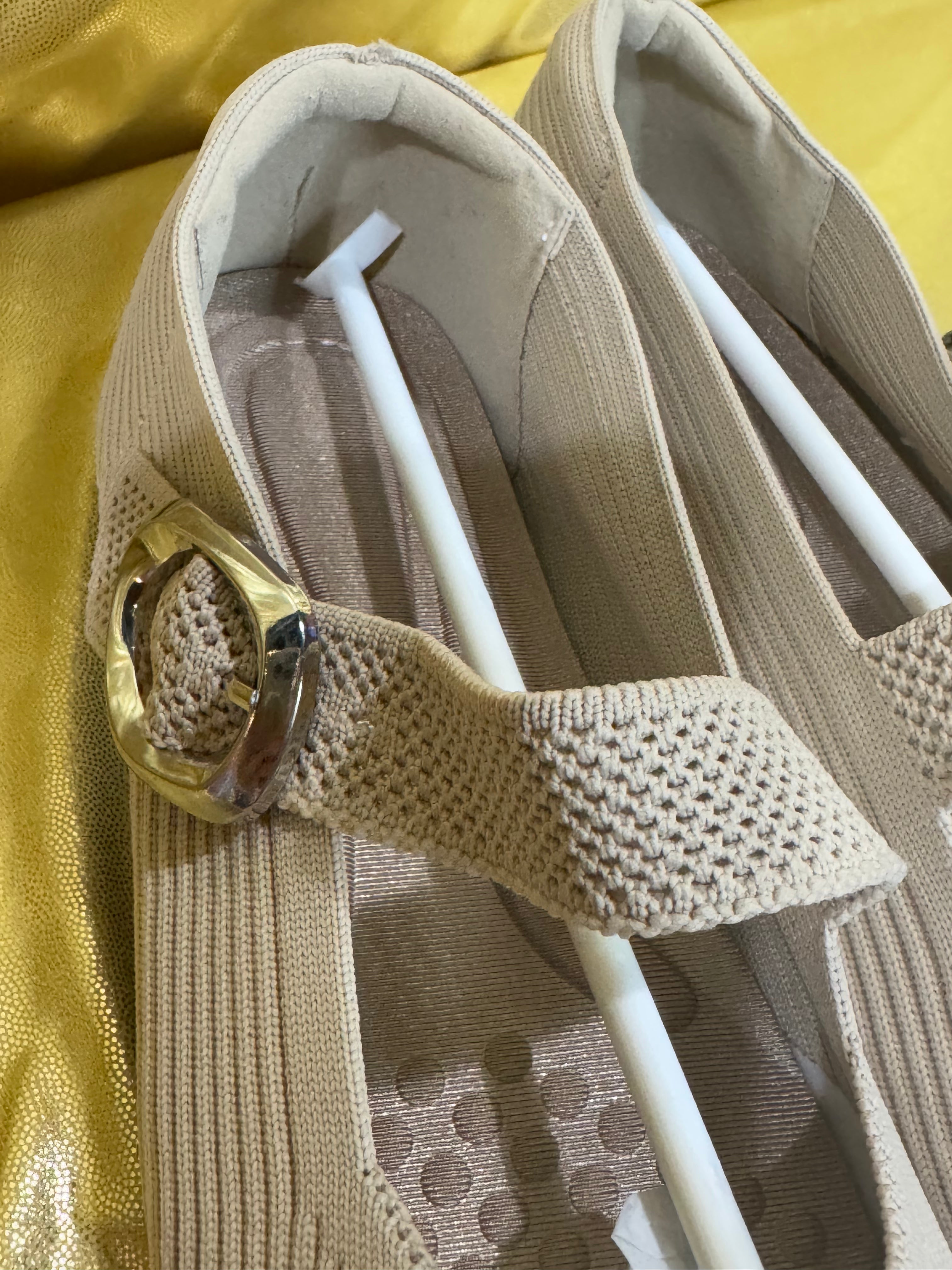 New Square-Toe Apricot Knit Mary Jane Ballet Flats - Size 36 (US 5/5.5)