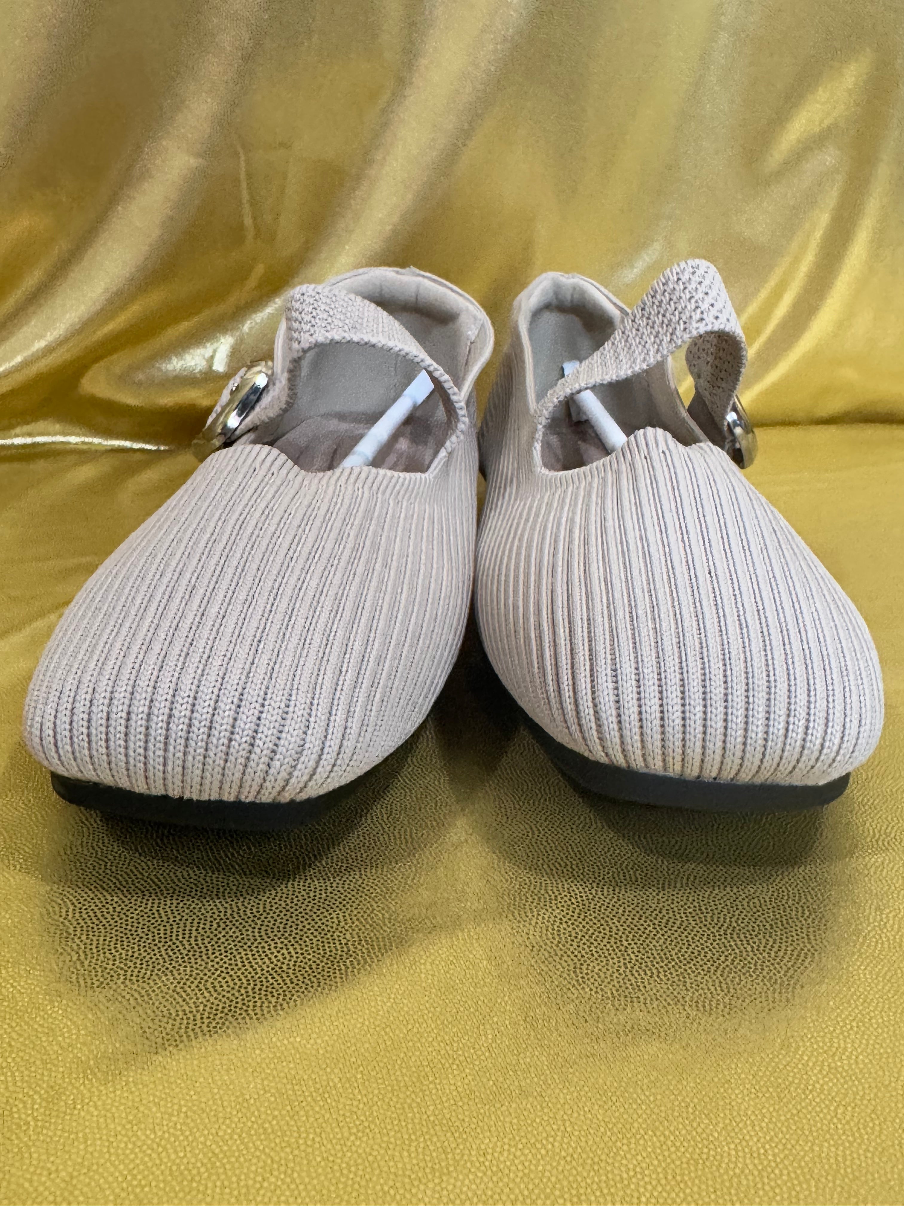New Square-Toe Apricot Knit Mary Jane Ballet Flats - Size 36 (US 5/5.5)