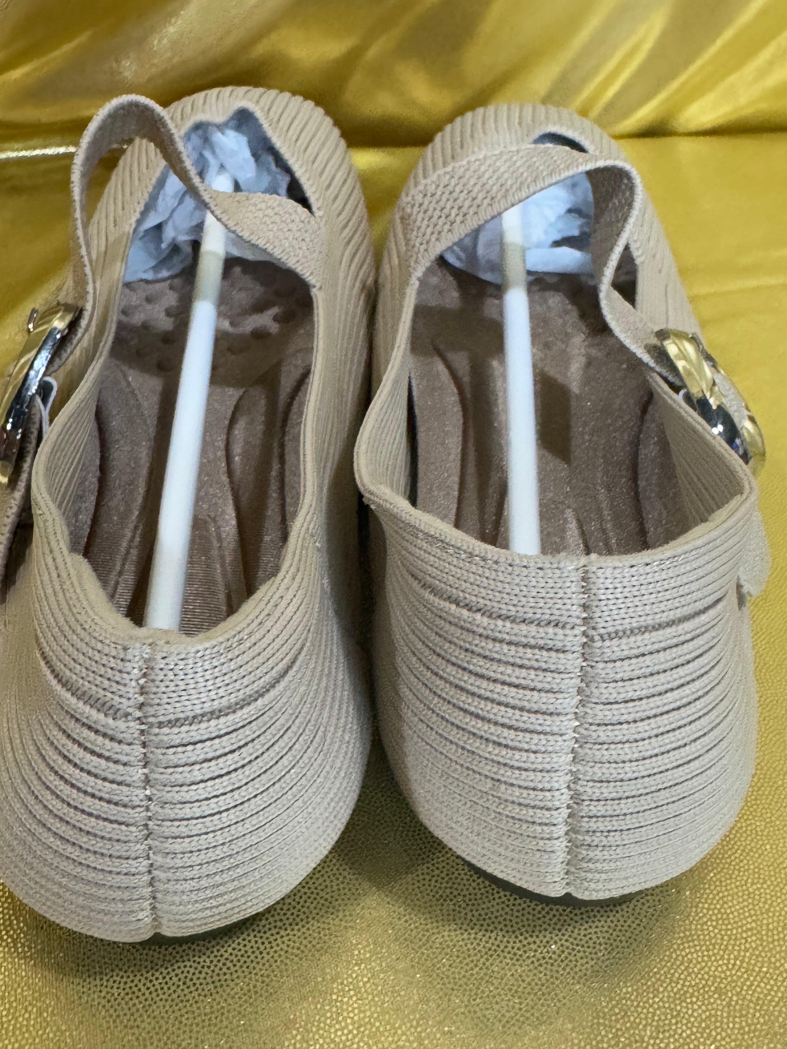 New Square-Toe Apricot Knit Mary Jane Ballet Flats - Size 36 (US 5/5.5)