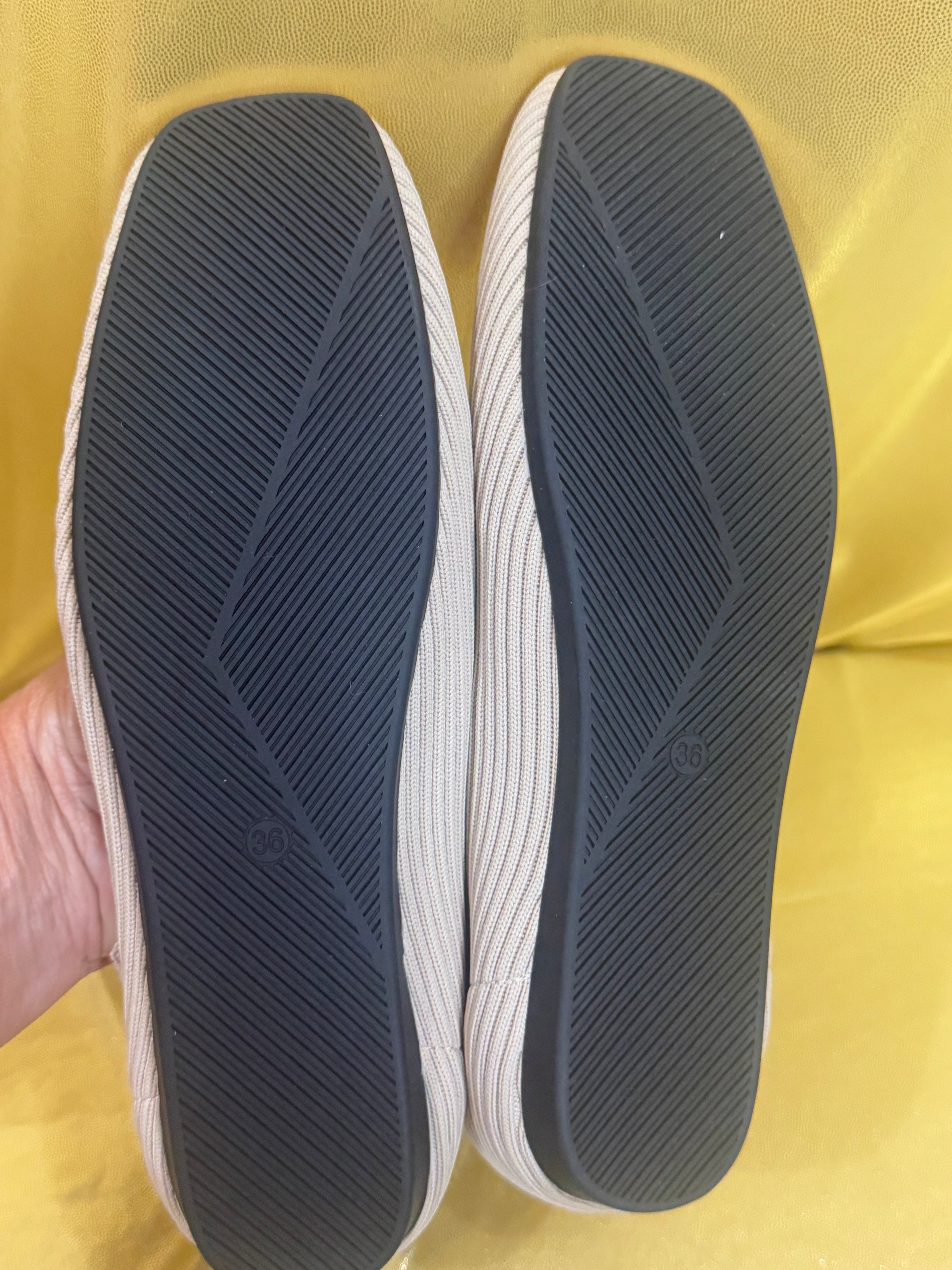 New Square-Toe Apricot Knit Mary Jane Ballet Flats - Size 36 (US 5/5.5)
