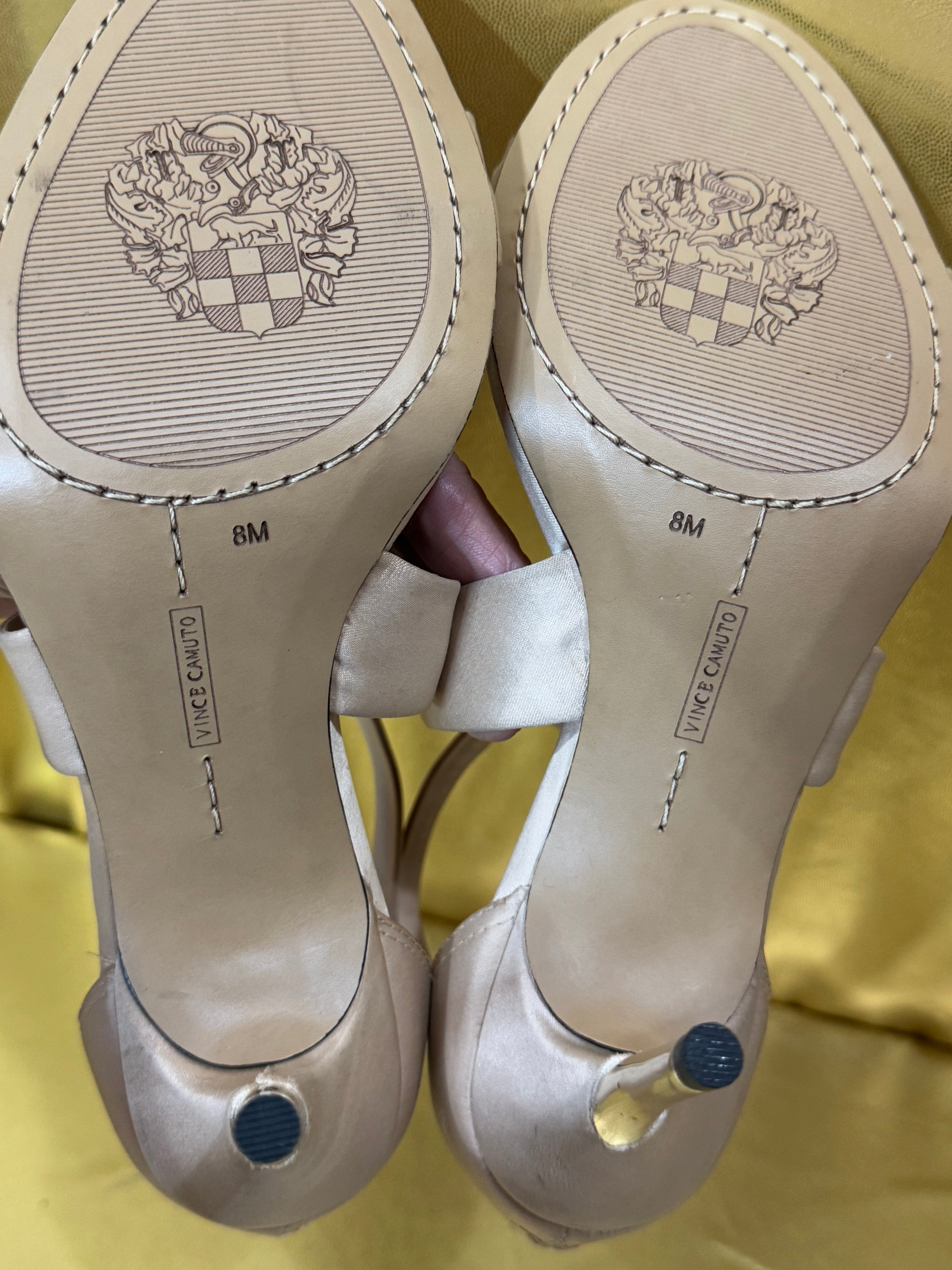 Imagine Vince Camuto Pascallia Satin Heels – Natural Ivory, Size 8