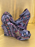 Betsey Johnson Minzie Tribal Aztec Wedge Sandals Peep Toe Size 8M NWOB