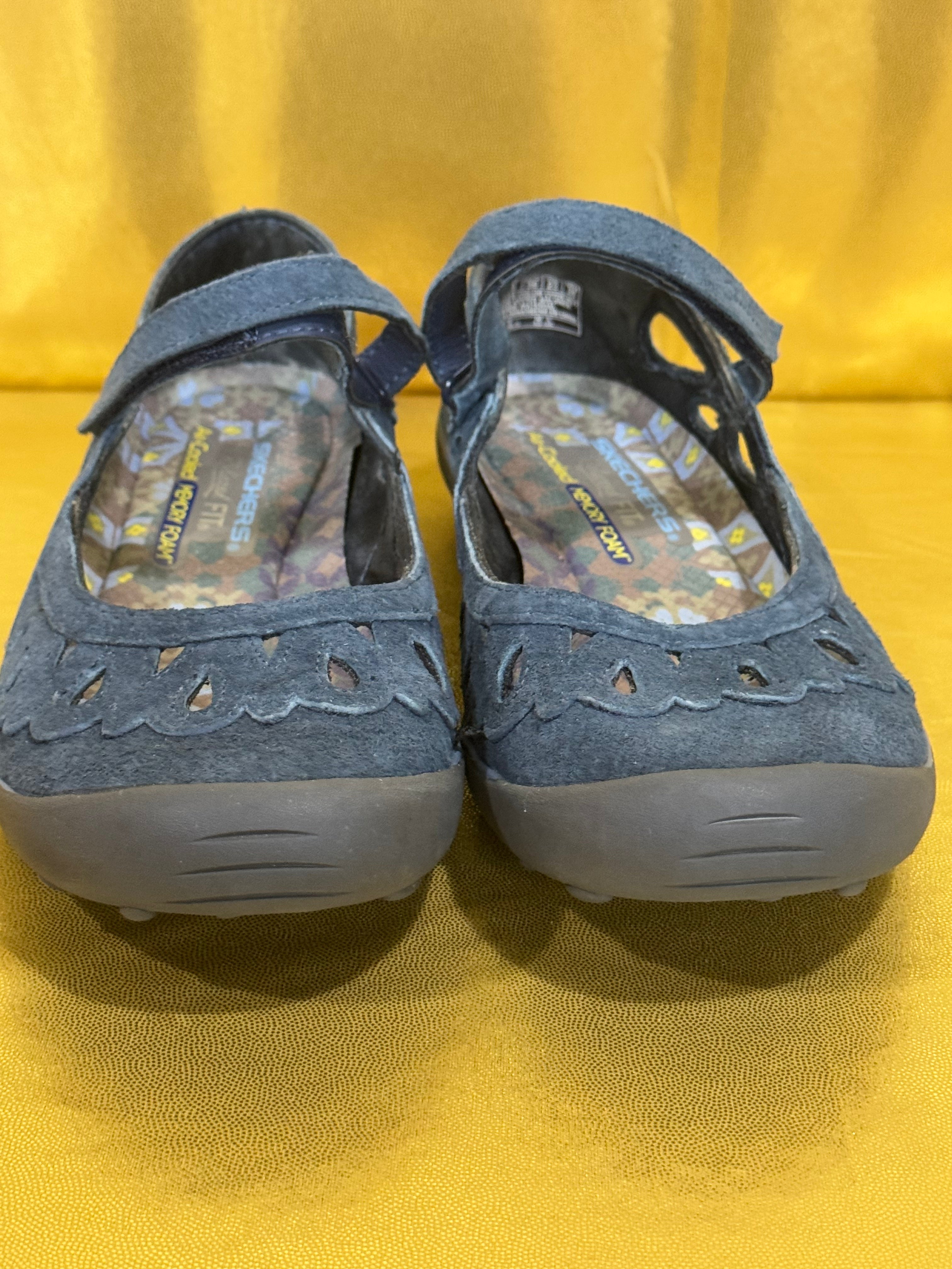Skechers Relaxed Fit Air-Cooled Memory Foam Mary Janes – Blue Suede, Size 6 (NWOB)