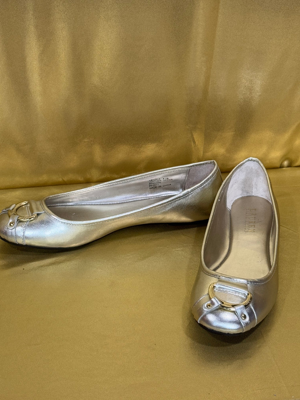 NWOB Lauren Ralph Lauren Abigail Gold Metallic Leather Ballet Flats - Size 8.5B